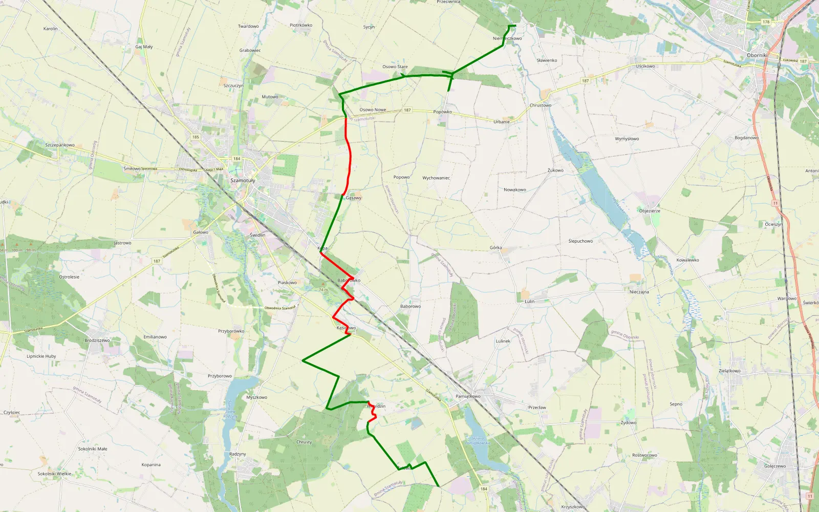 Map of Niemieczkowo - Przybroda - 20.2 km offroad trail, Szamotuły County