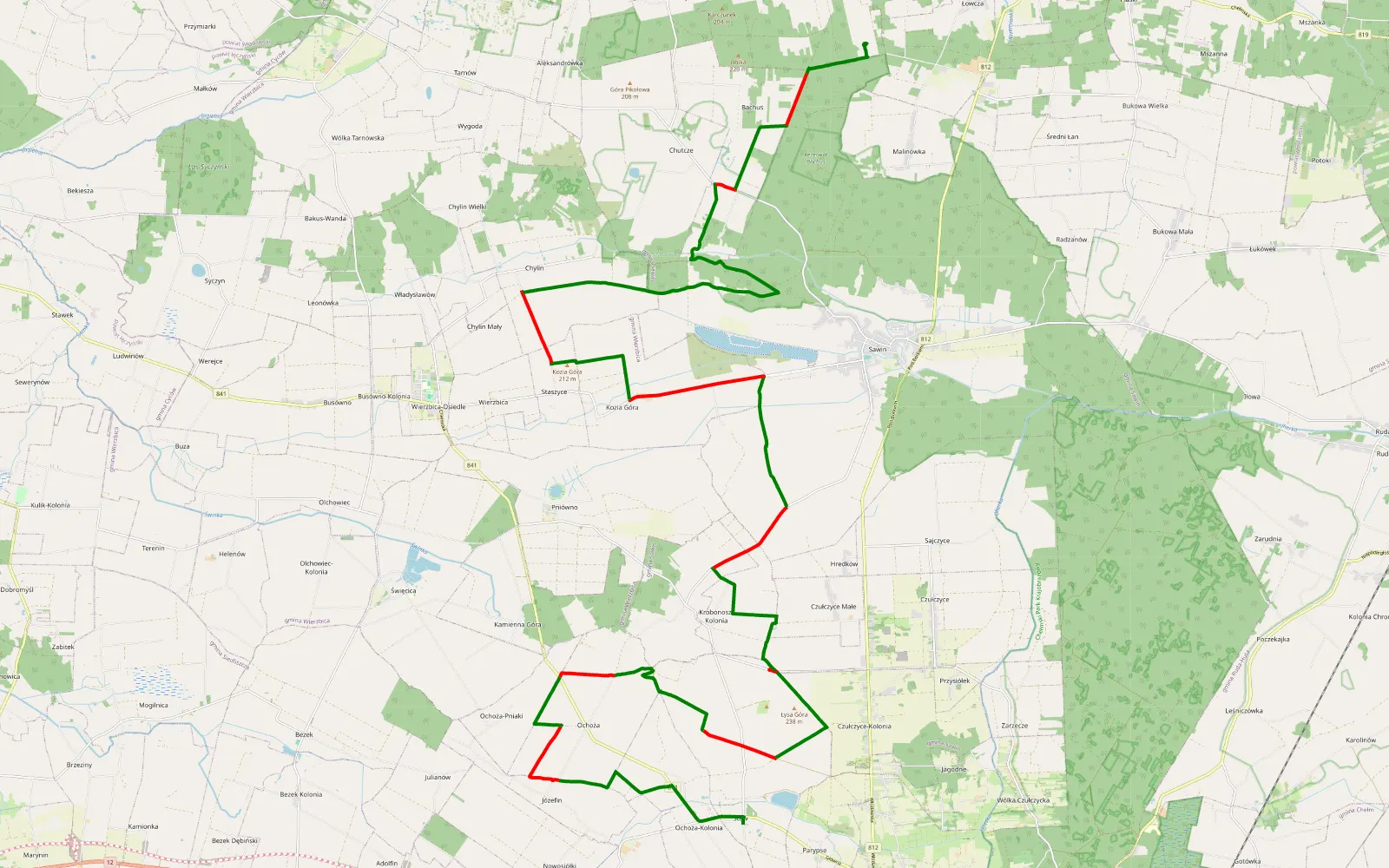 Map of Staw - Malinówka - 44.7 km offroad trail, Chełm County