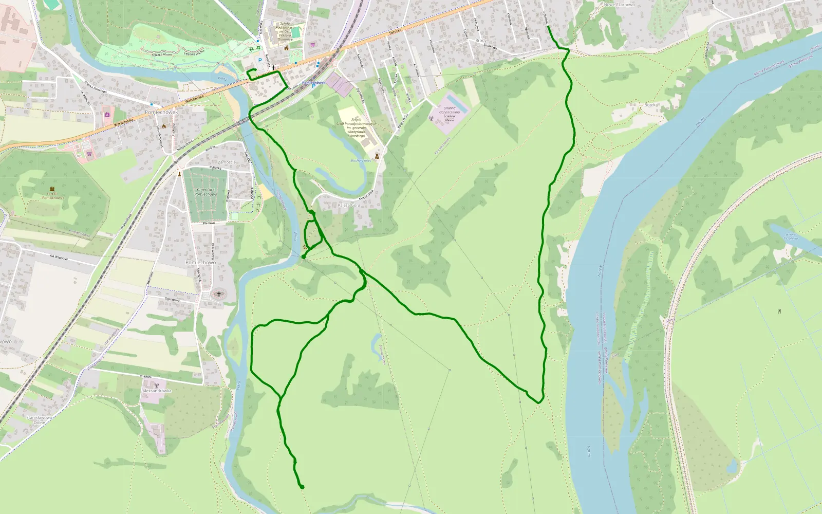 Mapa trasy Pomiechówek - Brody-Parcele - 6.7 km trasy offroad, Powiat Nowodworski