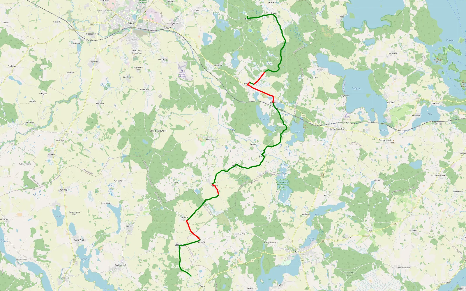 Mapa trasy Sądry - Gierłoż - 27.8 km trasy offroad, Powiat Kętrzyński