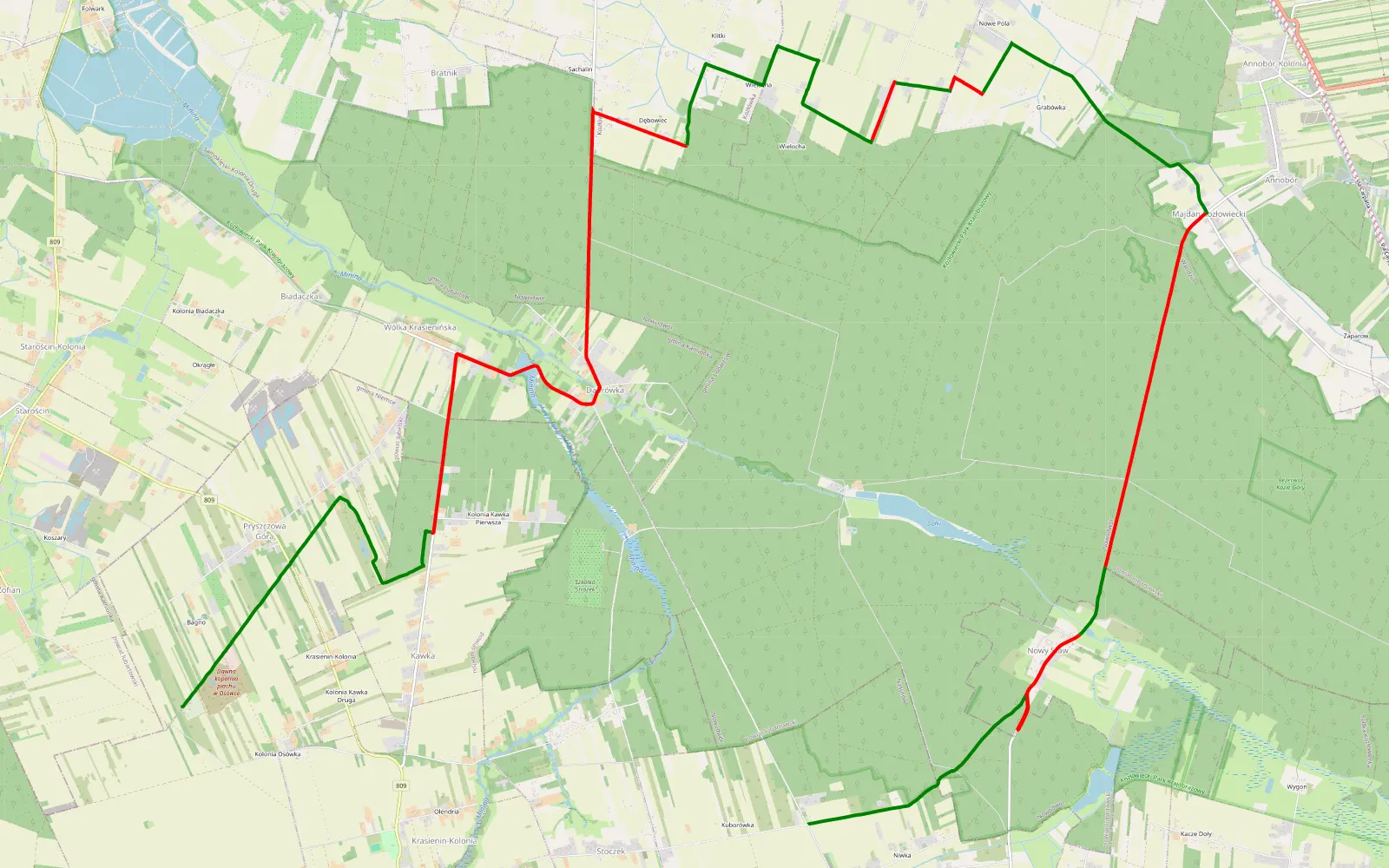 Map of Pryszczowa Góra - Nasutów - 28.3 km offroad trail, Lubartów County