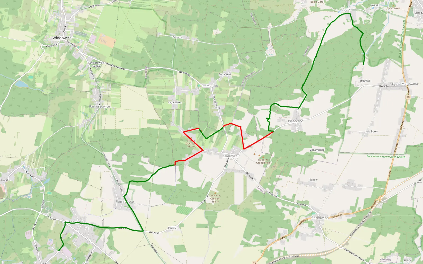 Mapa trasy Lgota Murowana - Blanowice - 11.7 km trasy offroad, Powiat Zawierciański