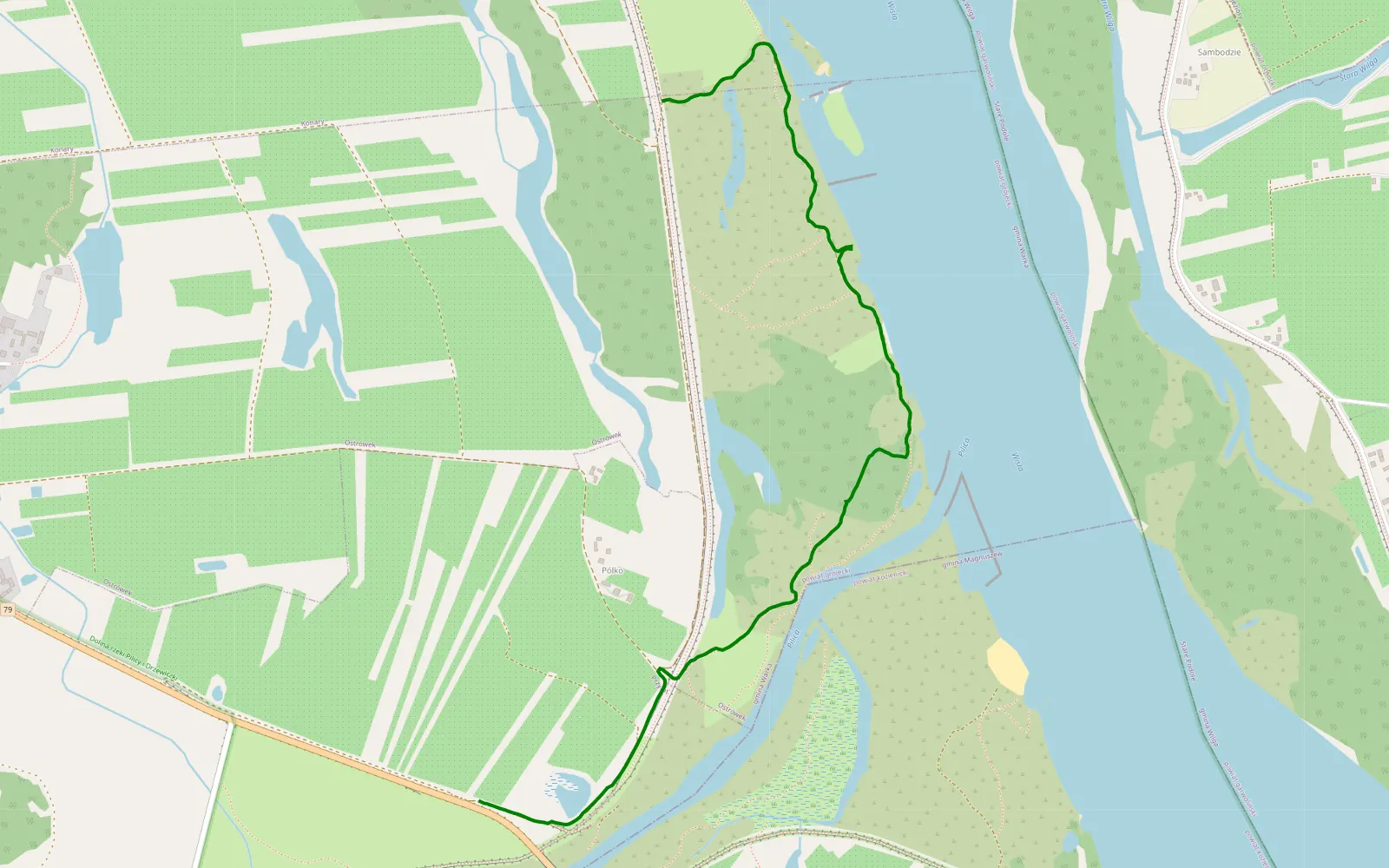 Map of Ostrówek - Przylot - 2.8 km offroad trail, Grójec County