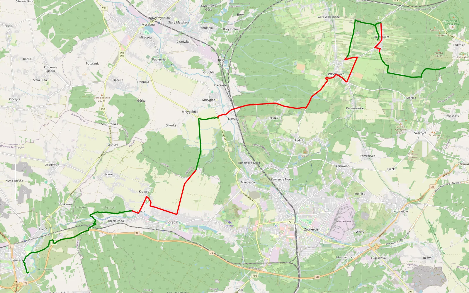 Mapa trasy Ttt - 31.3 km trasy offroad, Powiat Zawierciański