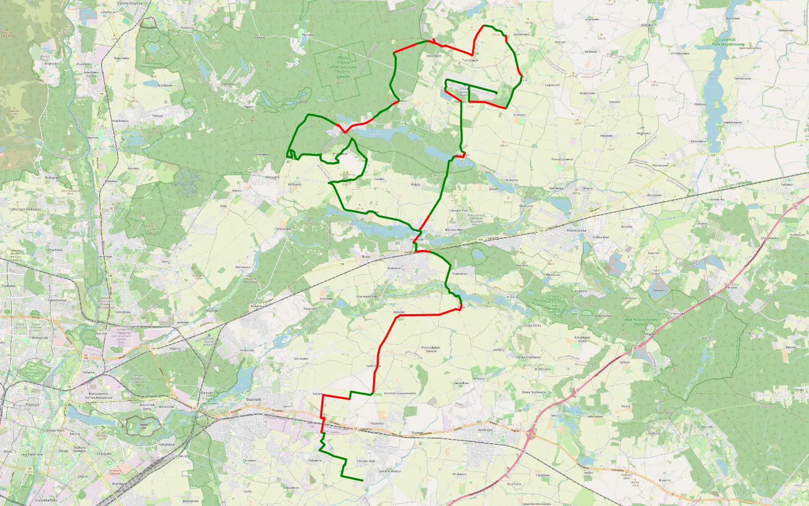 Map of Lotnisko Bednary by Miki - 61.8 km offroad trail, Poznań County