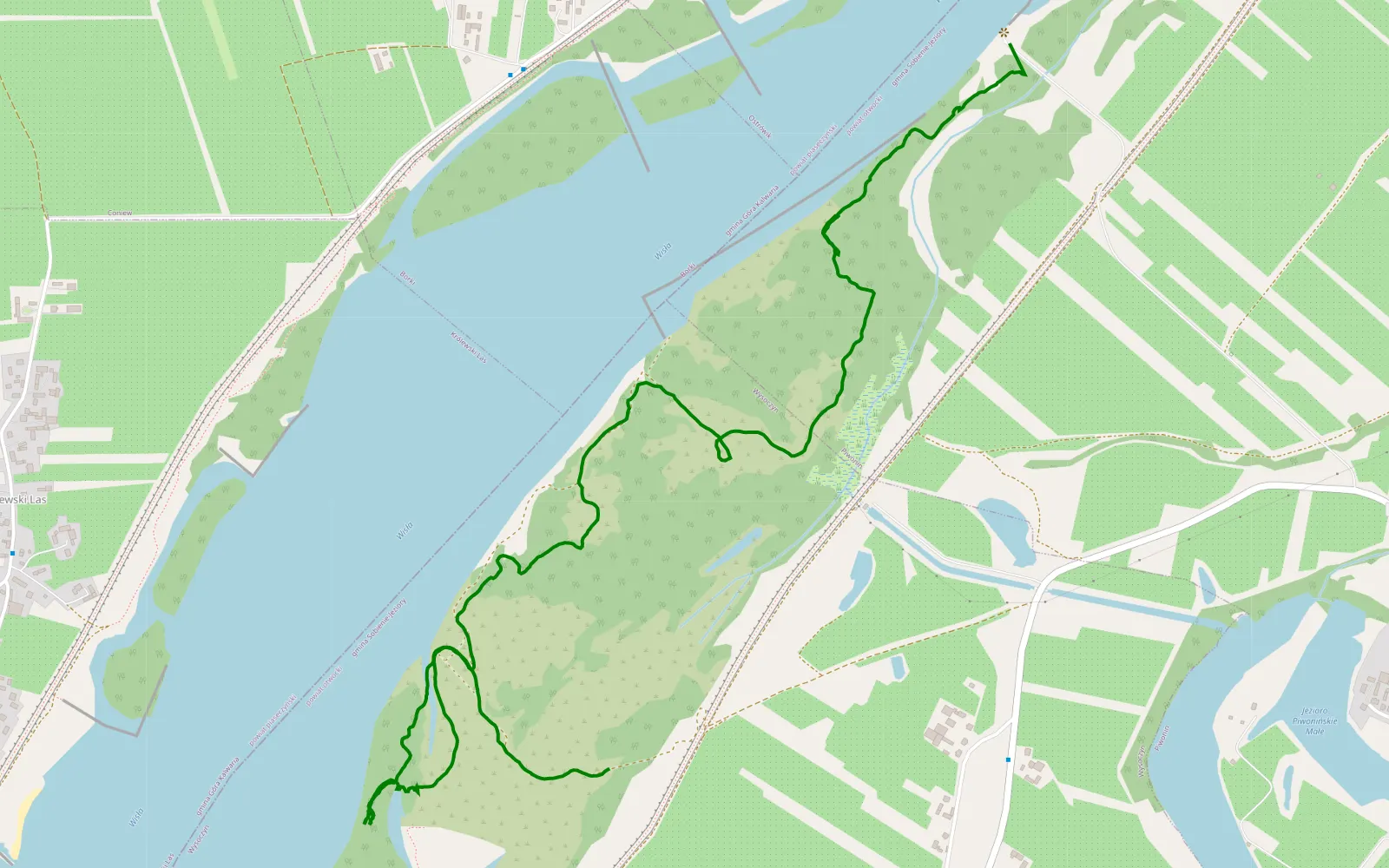Mapa trasy Brzumin - Wysoczyn - 4.6 km trasy offroad, Powiat Otwocki