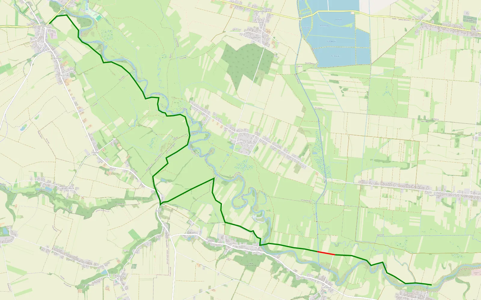 Mapa trasy Koniecmosty-Stary Korczyn - 12.1 km trasy offroad, Powiat Buski