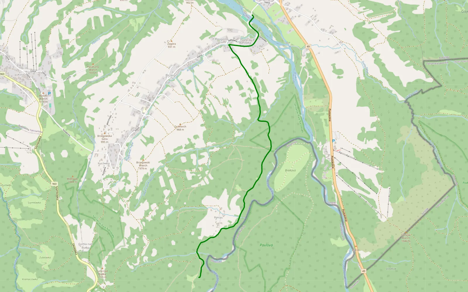 Map of Brzegi - Jurgów - 3.3 km offroad trail, Tatra County