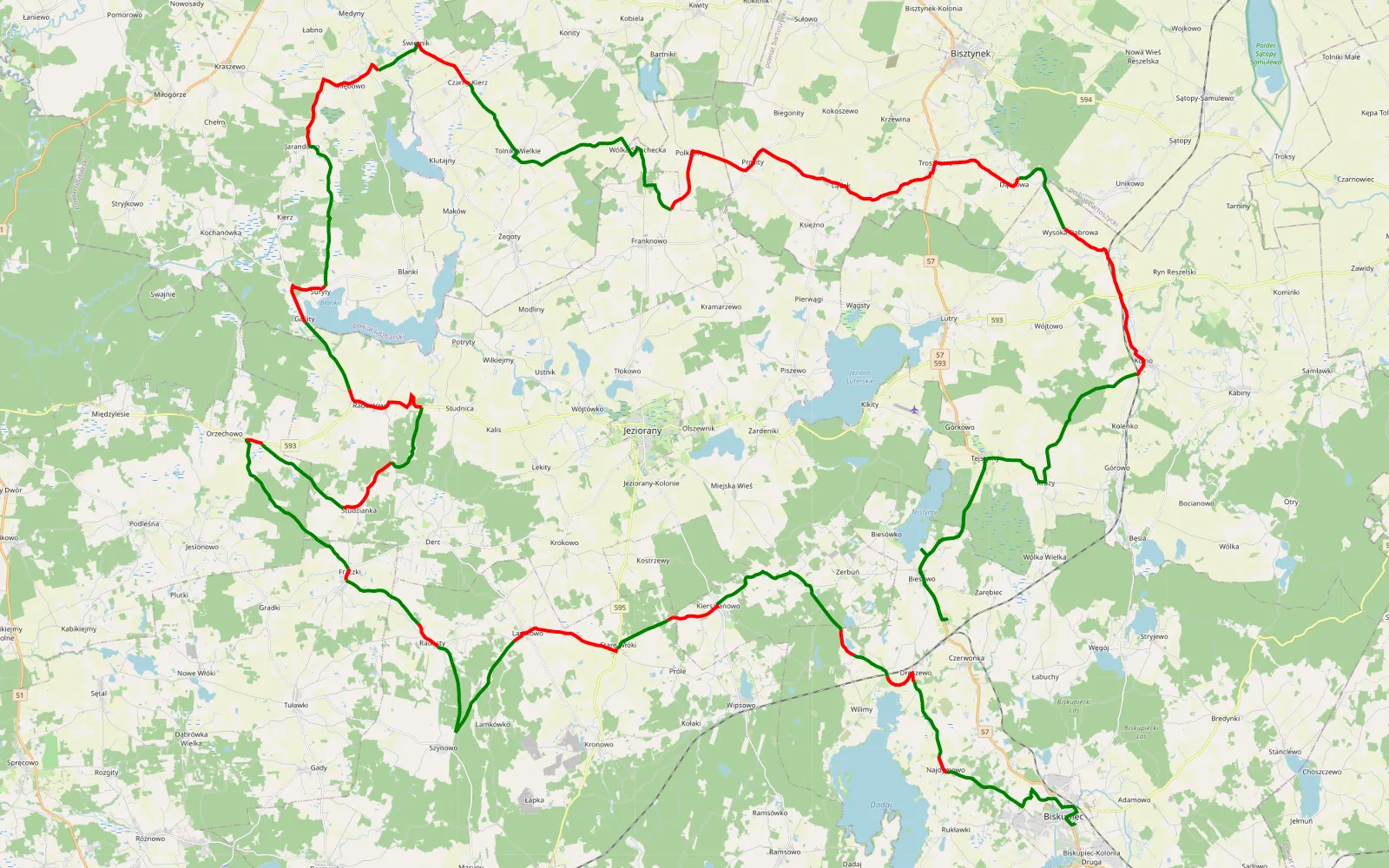 Mapa trasy Sladem Wierzb 27 - Warmia - 110.3 km trasy offroad, Powiat Olsztyński