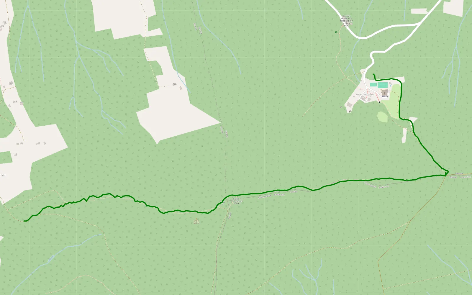 Mapa trasy Marcówka - Zakrzów - 2.6 km trasy offroad, Powiat Wadowicki