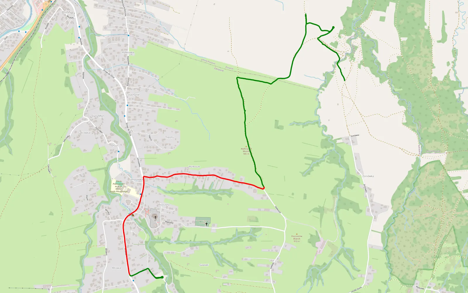 Map of Olcza - Majerozy Kówka - 4.7 km offroad trail, Tatra County