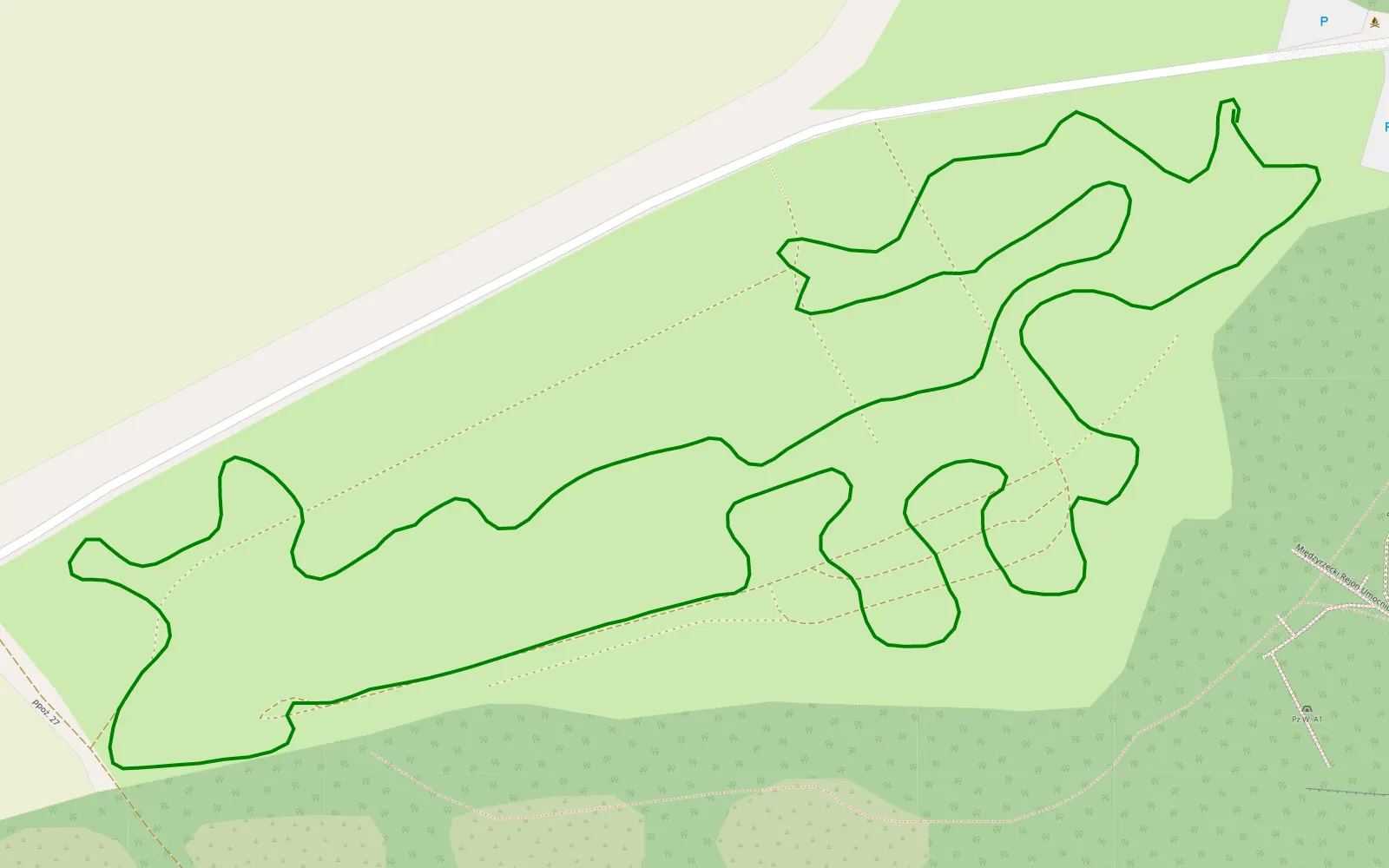 Mapa trasy Szlakiem Umocnień MRU II 2025 - OS 2 + 3 - 2.4 km trasy offroad, Powiat Świebodziński