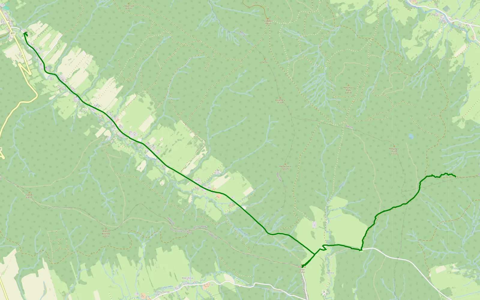 Map of Bartne - Małastów - 2.1 km offroad trail, Gorlice County