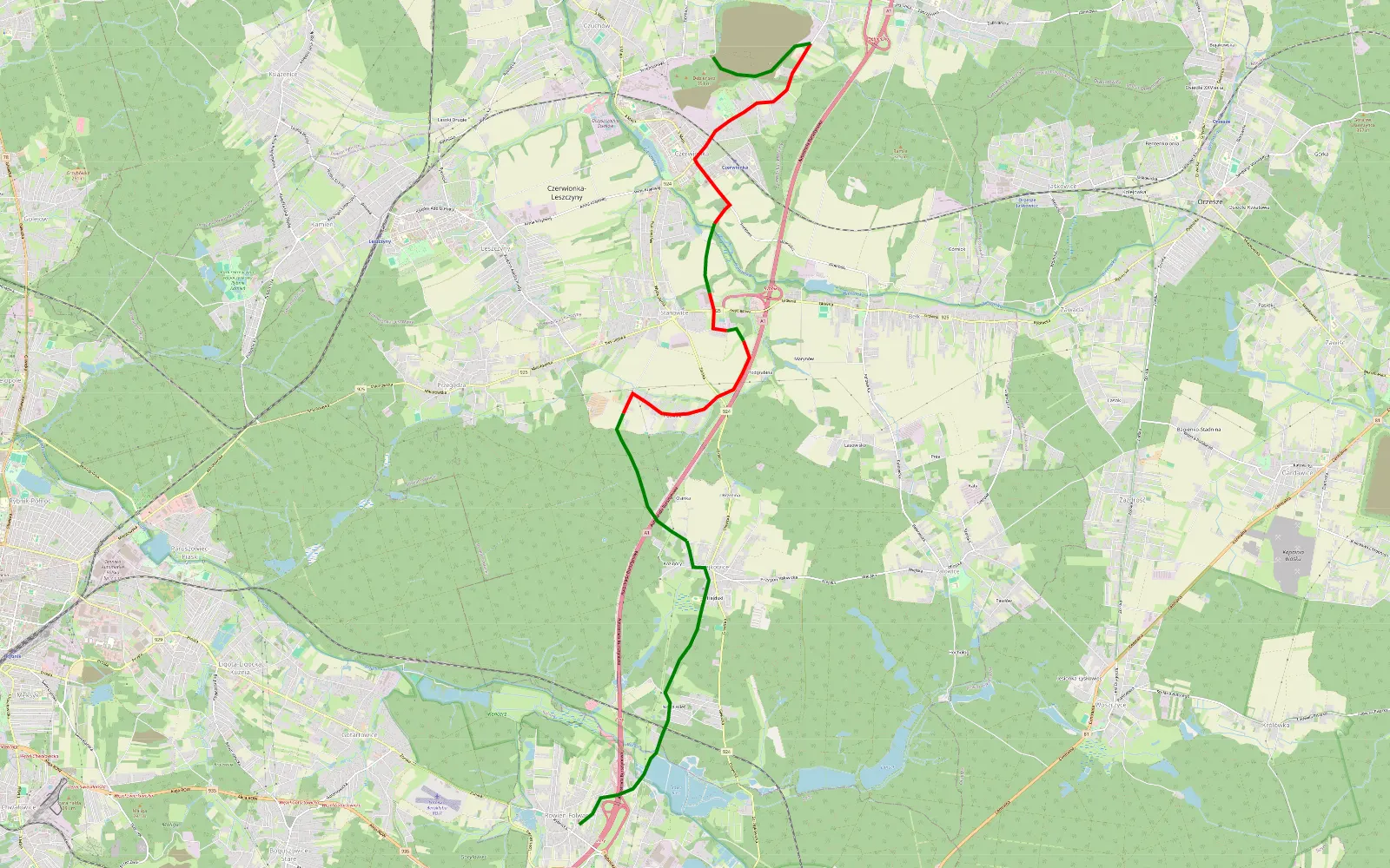 Map of Rowień - Ameryka - 11.7 km offroad trail, Rybnik County