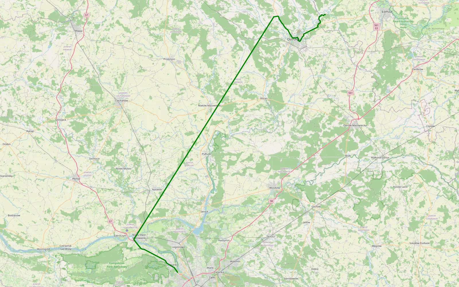 Mapa trasy Młociny - 6.7 km trasy offroad, Powiat Łomżyński