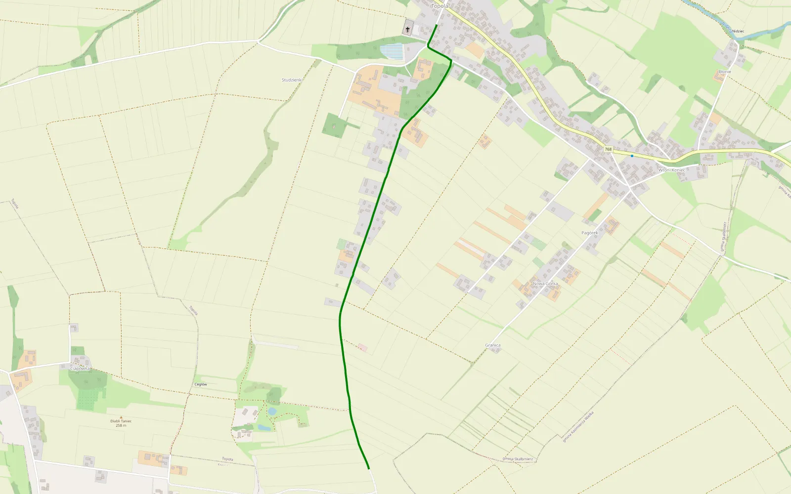 Map of Budzyń - Topola - 0.7 km offroad trail, Kazimierza County