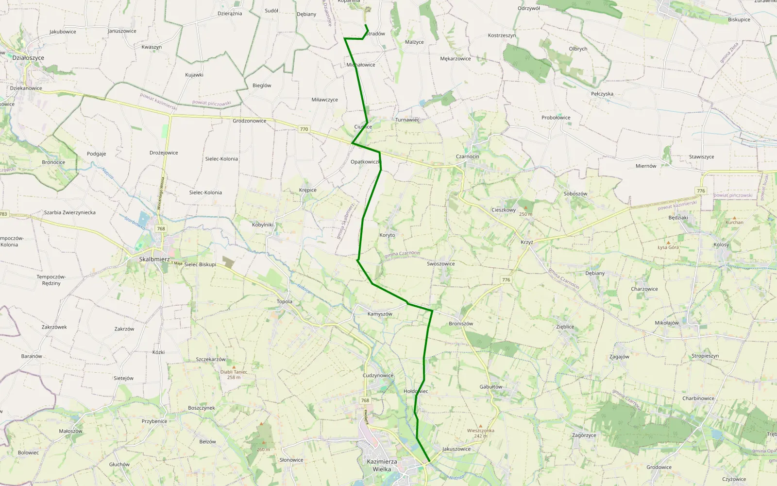 Map of Kazimierza Wielka - Stradów - 1.2 km offroad trail, Kazimierza County