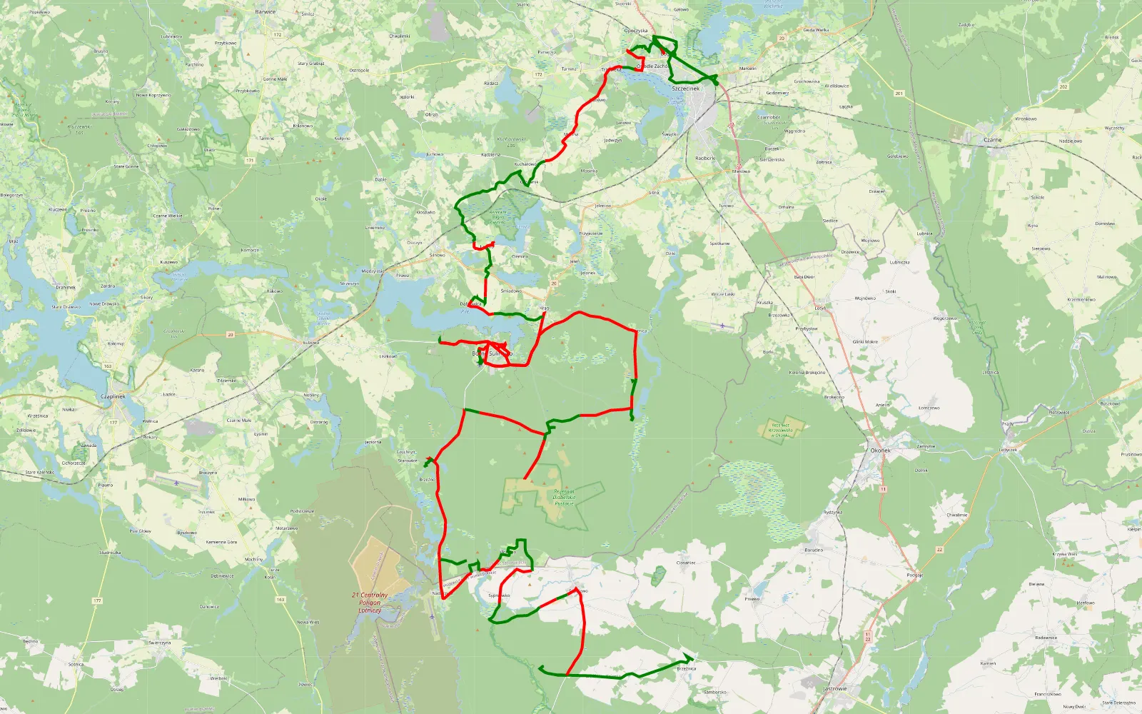 Mapa trasy Brzeźnica - 133.6 km trasy offroad, Powiat Szczecinecki