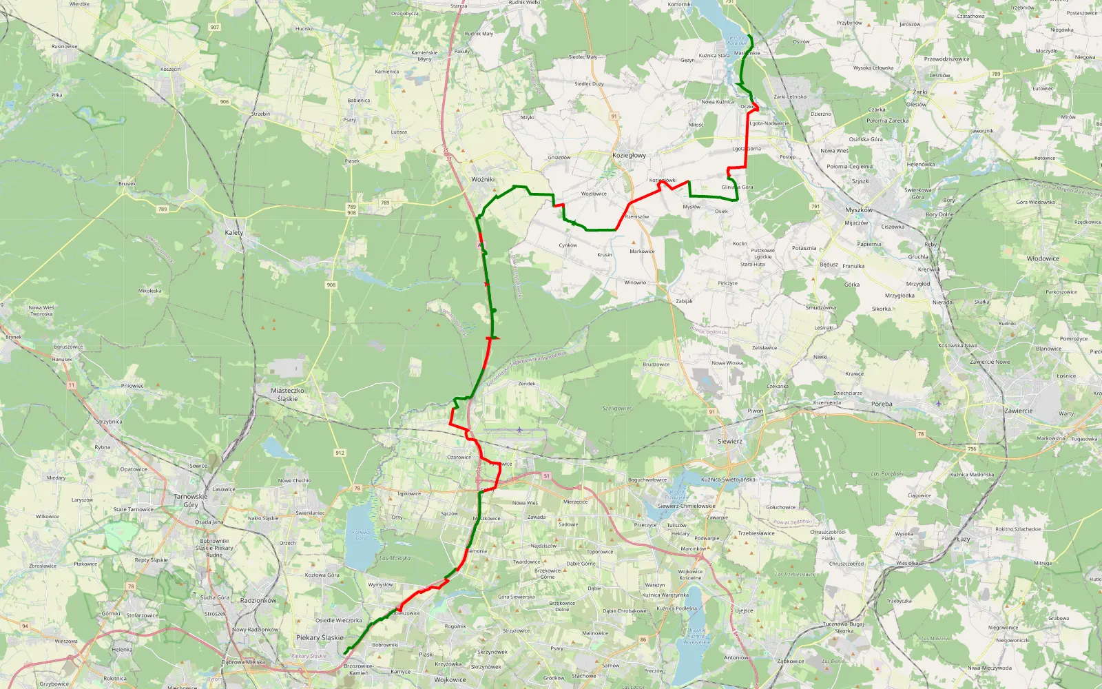 Mapa trasy GOP - Poraj - 55.9 km trasy offroad, Powiat Myszkowski