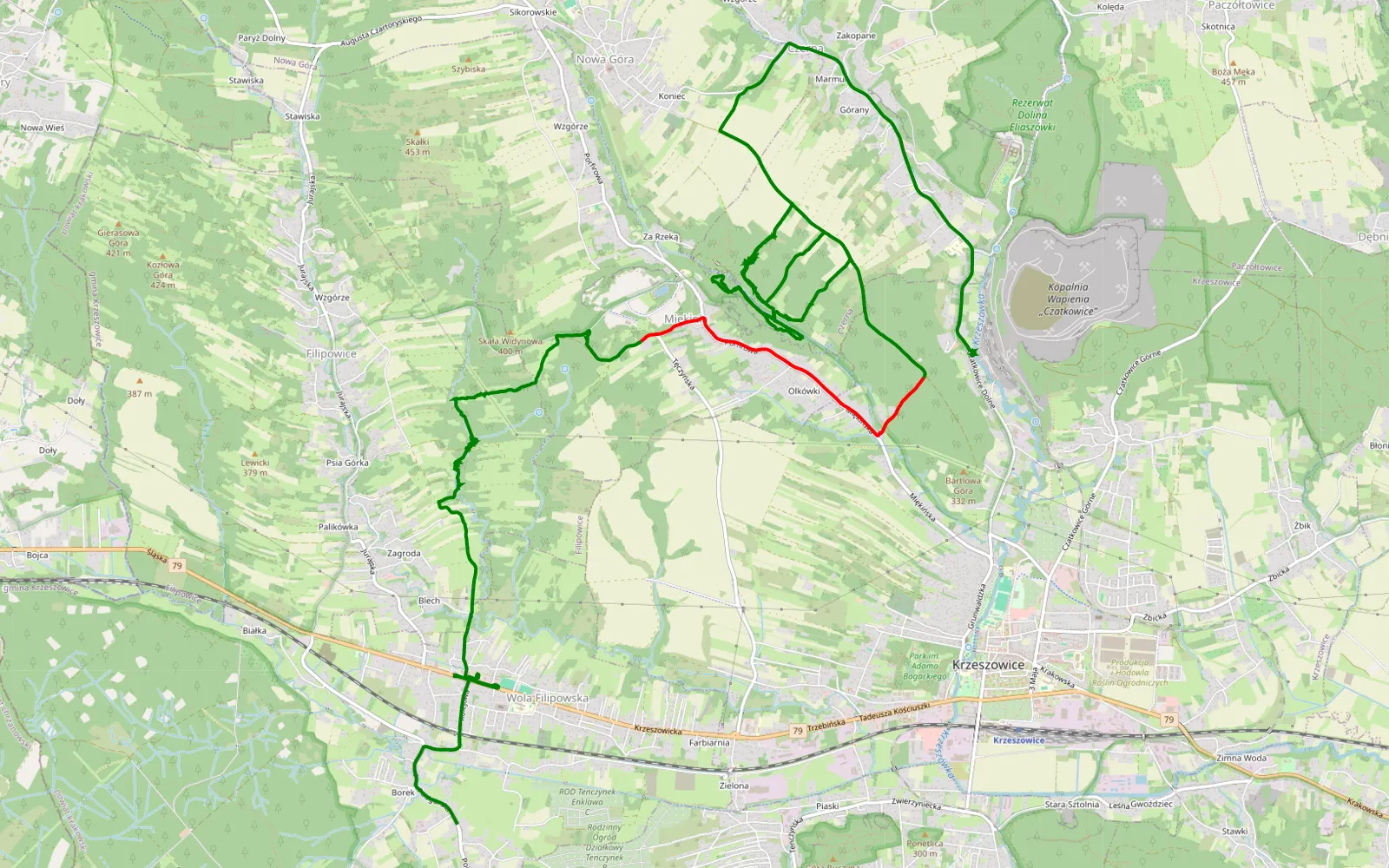 Map of Czatkowice - Borek - 18 km offroad trail, Kraków County