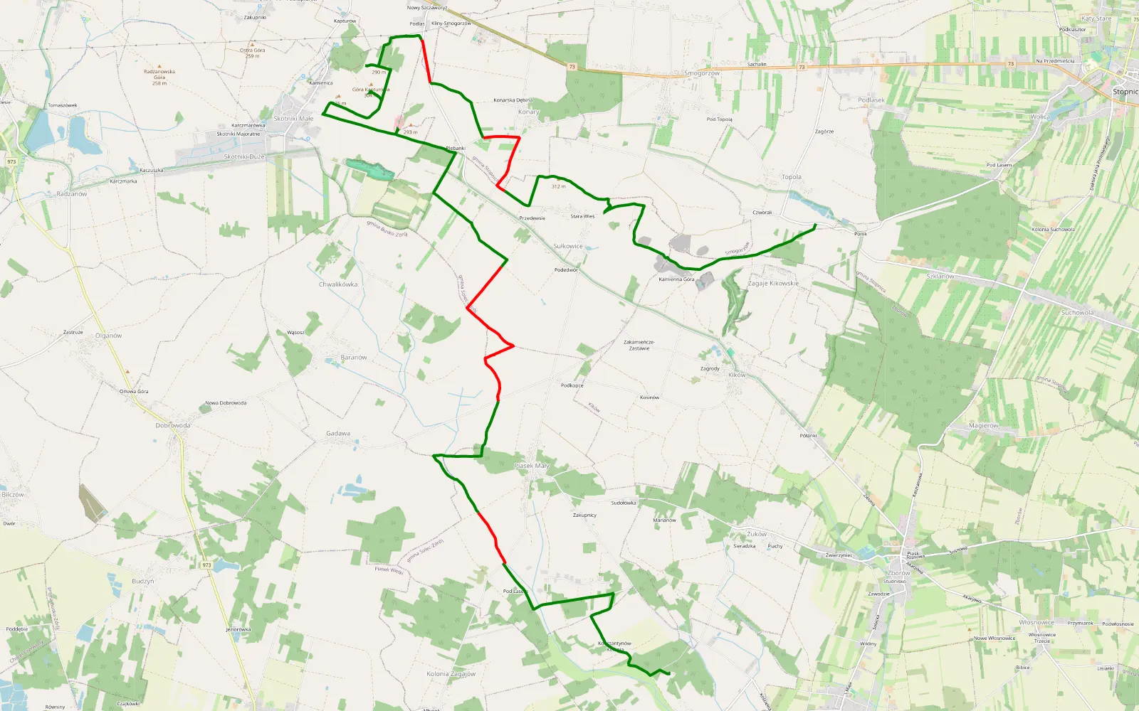 Mapa trasy Strażnik, piasek mały. Sułkowice. Konary. Zagaje . Topola - 24.1 km trasy offroad, Powiat Buski
