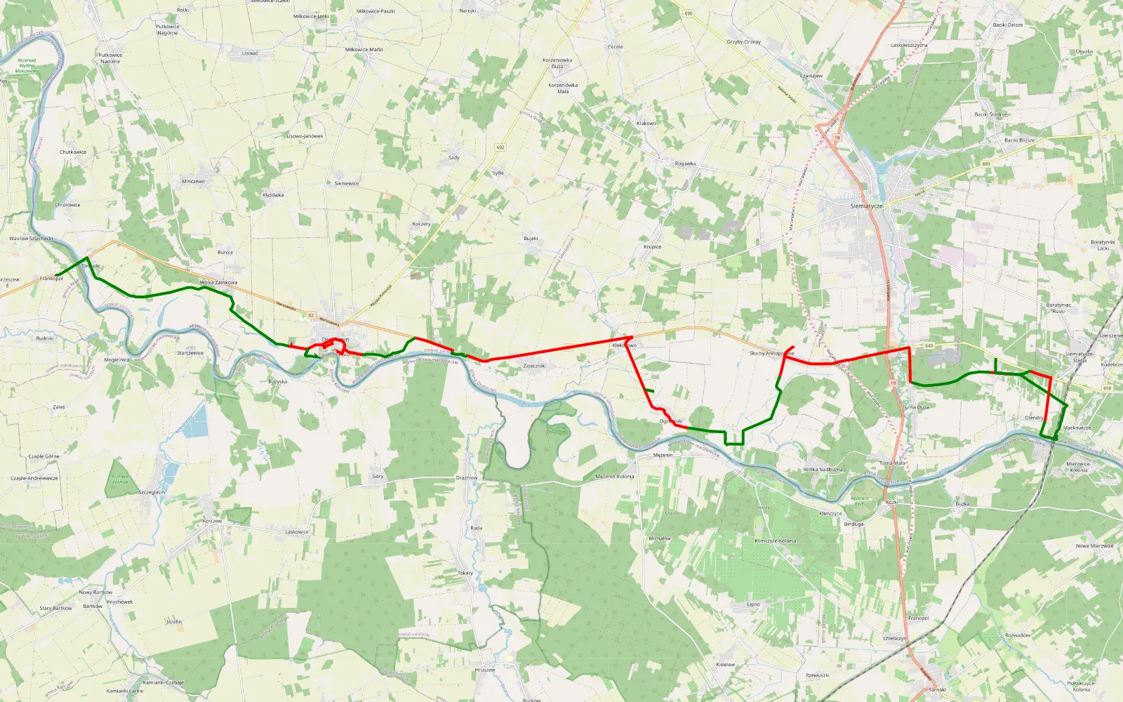 Mapa trasy Frankopol - Anusin - 42.7 km trasy offroad, Powiat Siemiatycki