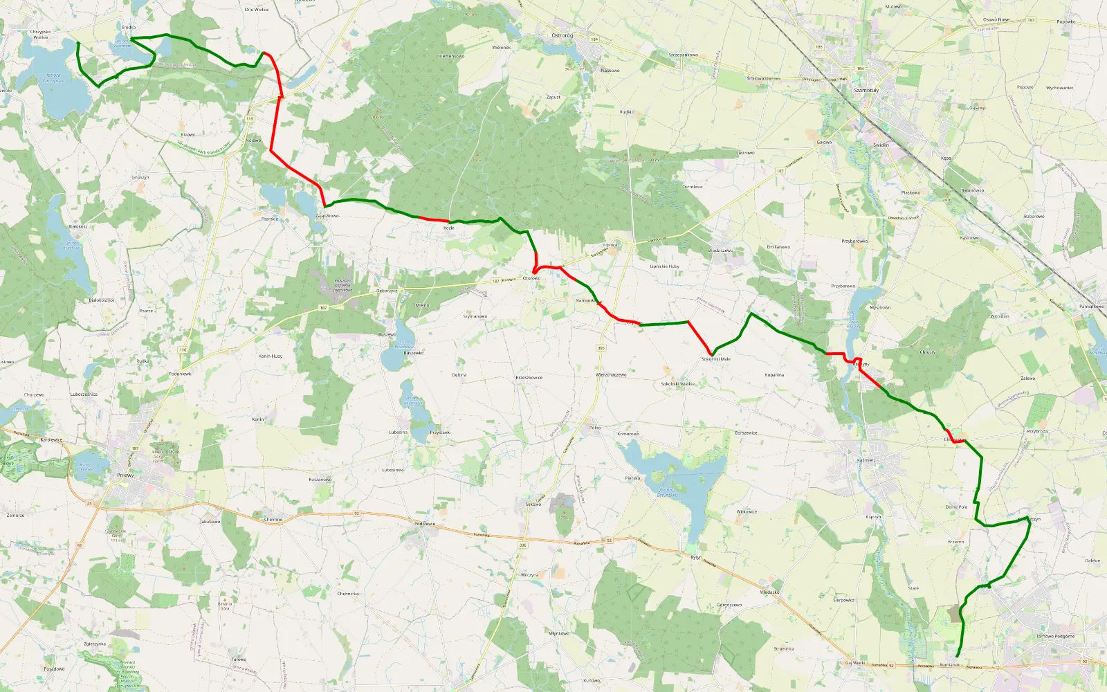Mapa trasy Rumianek - Chrzypsko Wielkie - 41.2 km trasy offroad, Powiat Szamotulski
