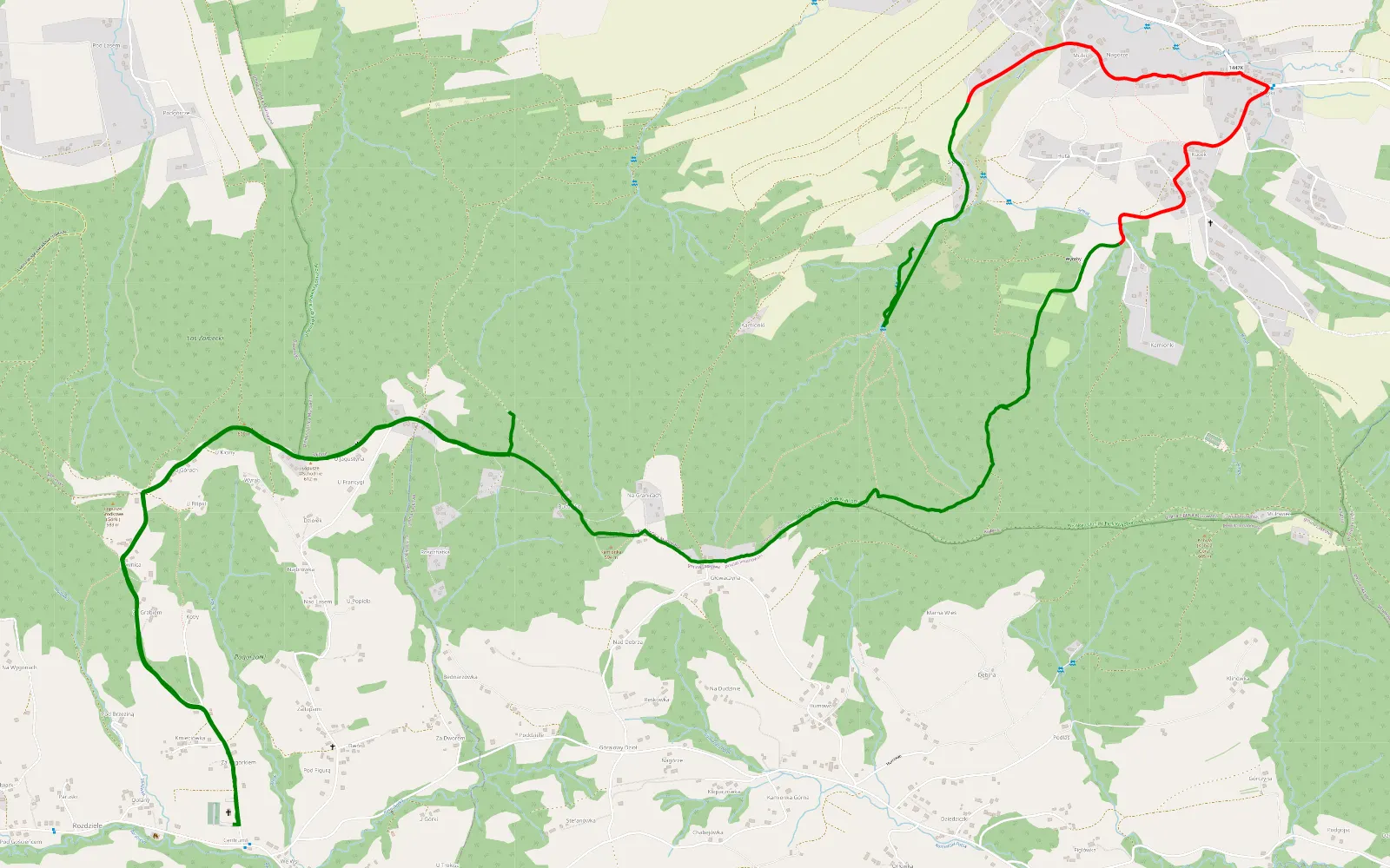 Mapa trasy Kucek - Rajbrot - 6.8 km trasy offroad, Powiat Bocheński