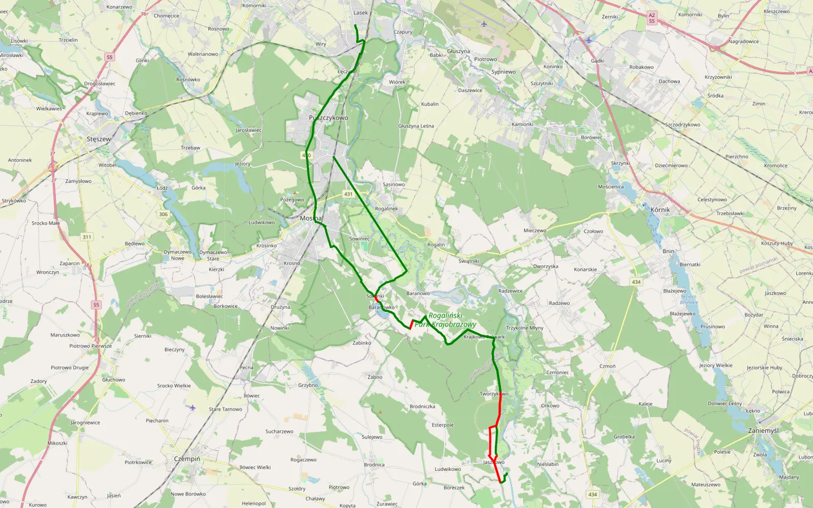 Mapa trasy Niwka - 34.6 km trasy offroad, Powiat Poznański