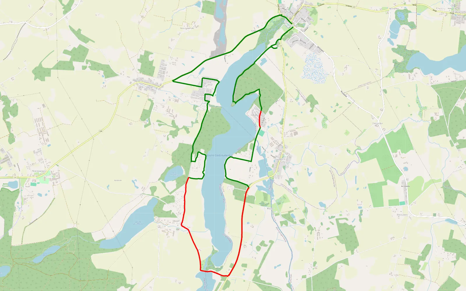 Mapa trasy wokół j. Godziszewskiego - 12.6 km trasy offroad, Powiat Starogardzki