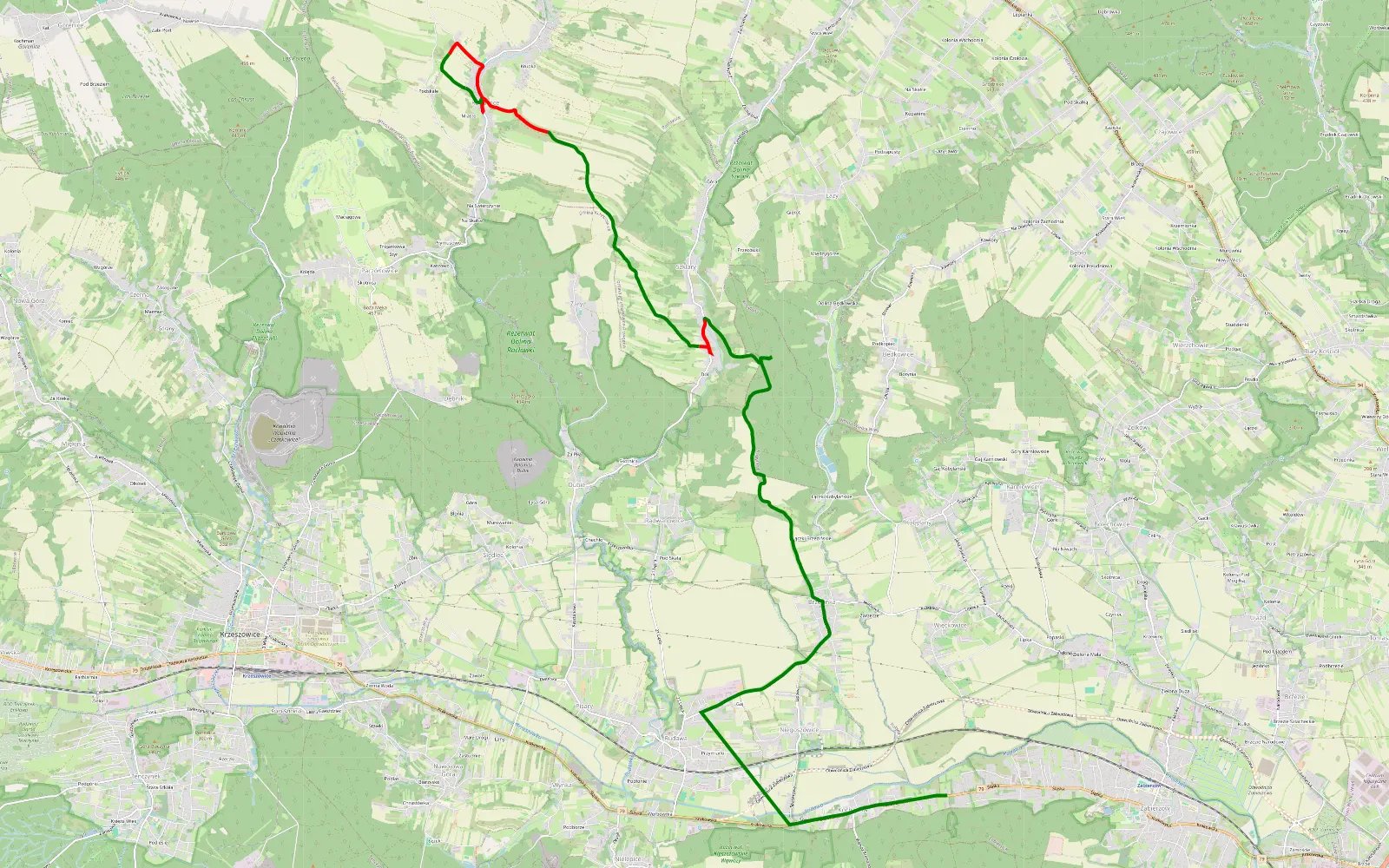 Mapa trasy Kochanów - Racławice - 12.5 km trasy offroad, Powiat Krakowski