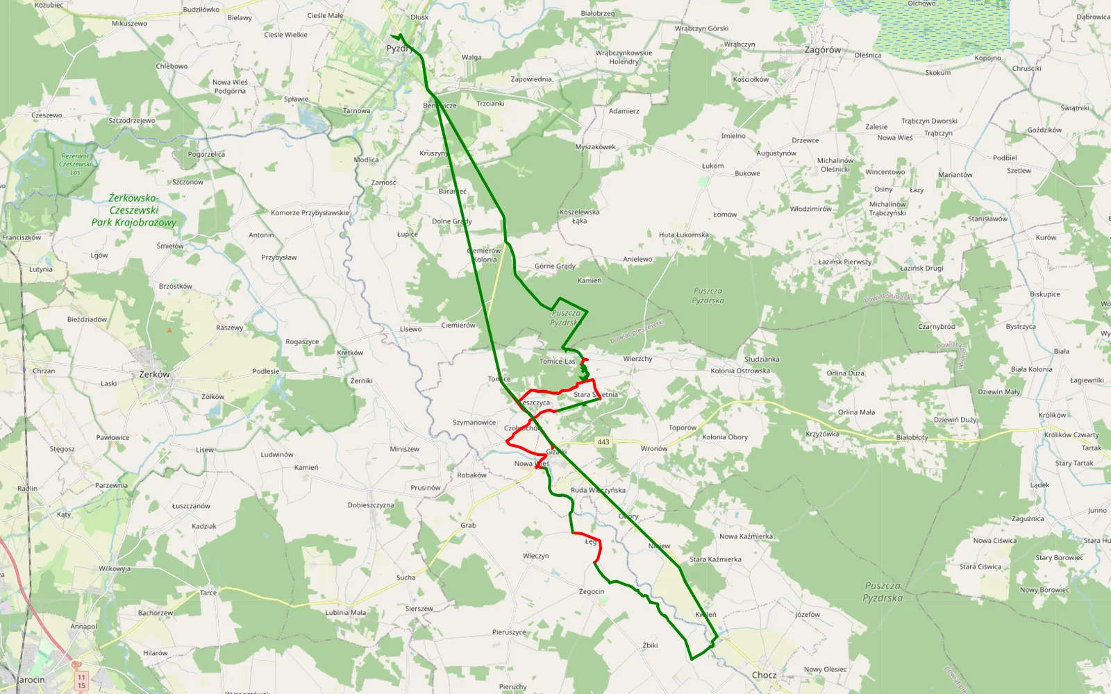 Map of Pyzdry - 41.9 km offroad trail, Pleszew County