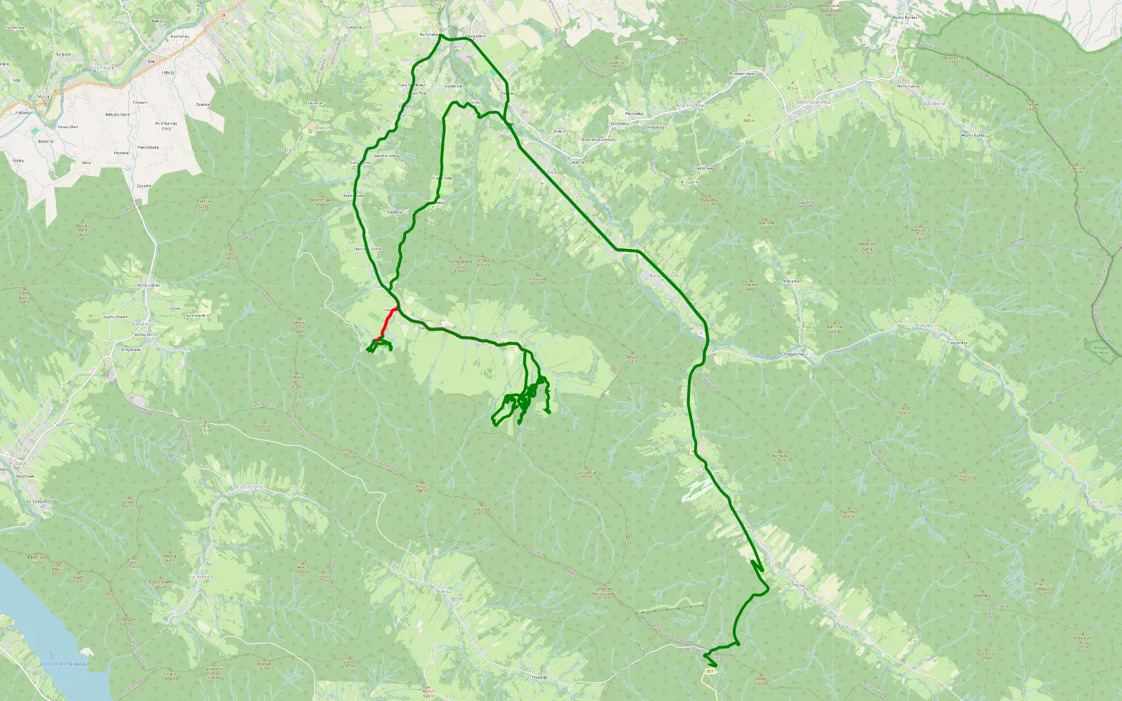 Map of Małastów - Pstrążne - 16.6 km offroad trail, Gorlice County