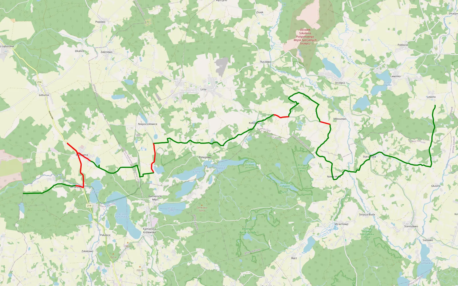 Mapa trasy Siemirowice - Lewino - 26.3 km trasy offroad, Powiat Wejherowski