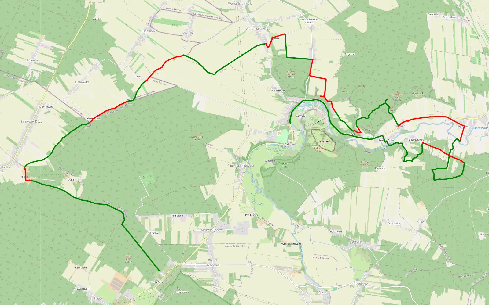 Map of Bałtów - Magoń - 28.1 km offroad trail, Ostrowiec County