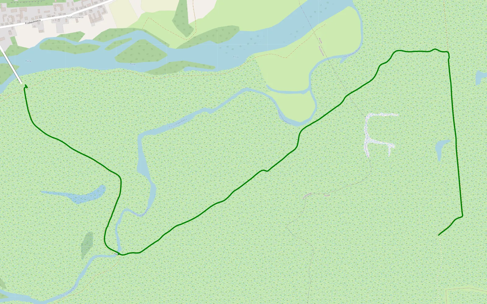 Mapa trasy Przybyszew - Pacew - 3.2 km trasy offroad, Powiat Białobrzeski