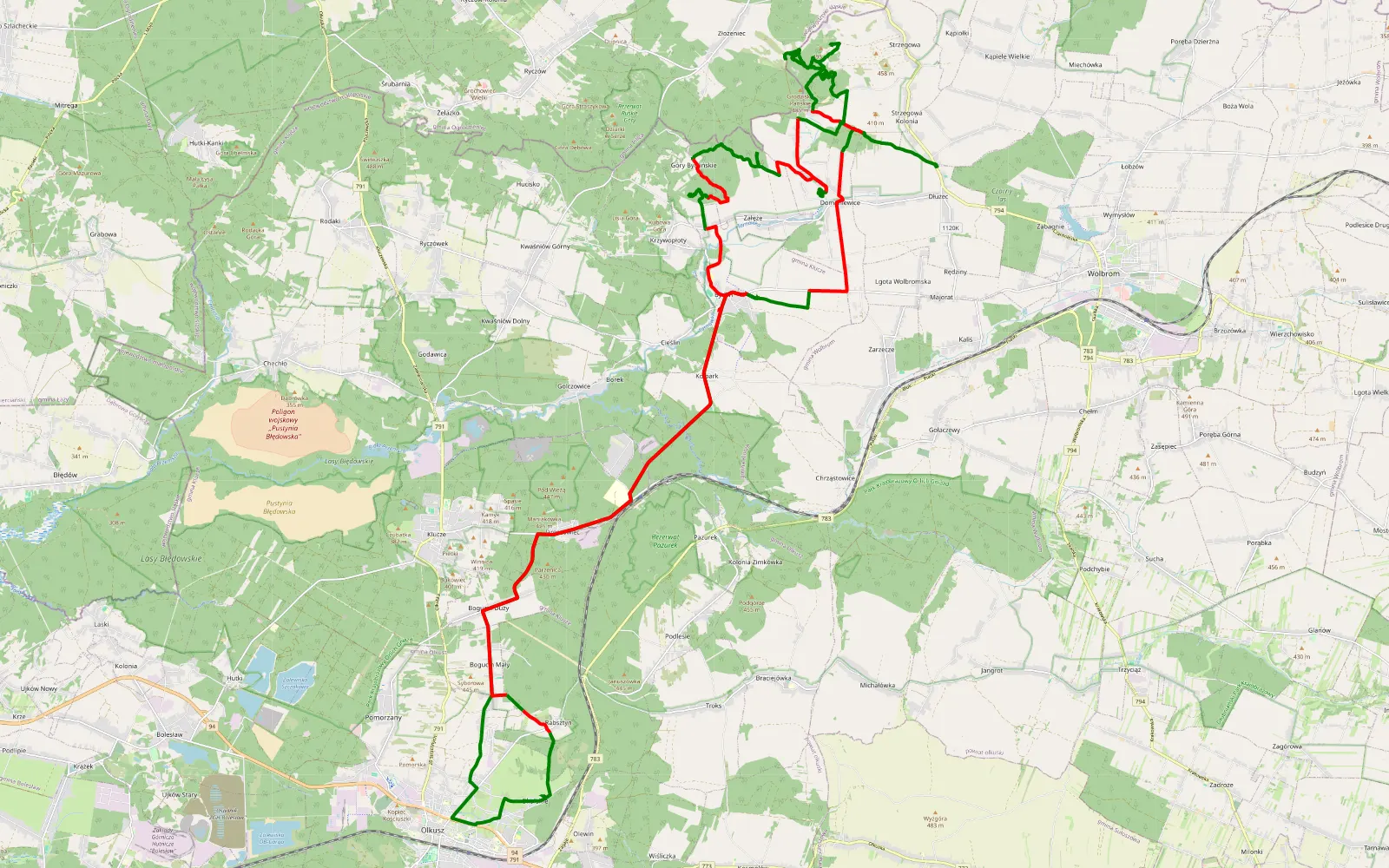 Mapa trasy Skalskie - 49.4 km trasy offroad, Powiat Olkuski