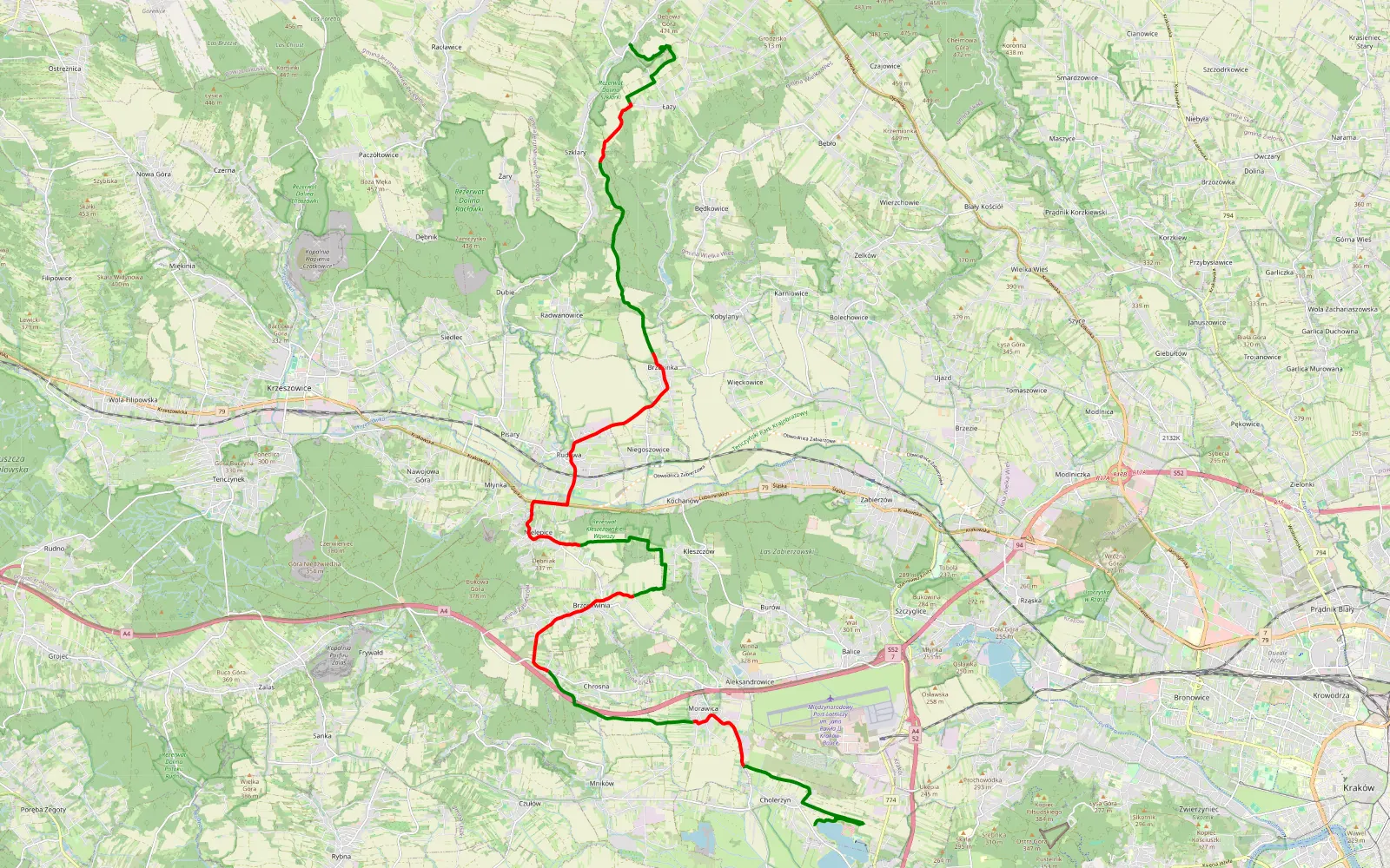 Mapa trasy Budzyń - Łazy - 32.3 km trasy offroad, Powiat Krakowski