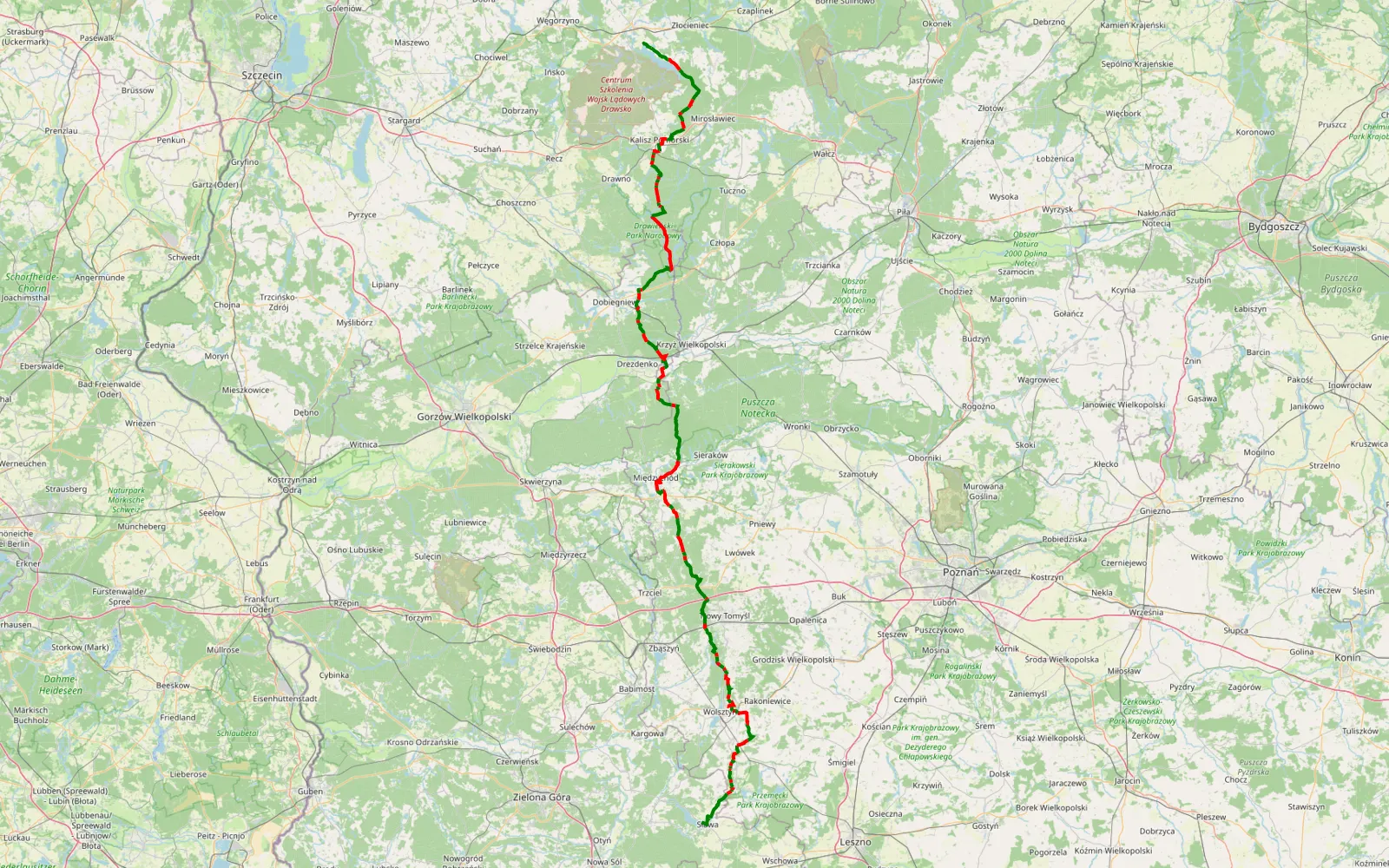 Map of D3-Slawa-Drawsko - 240.1 km offroad trail, Strzelce-Drezdenko County