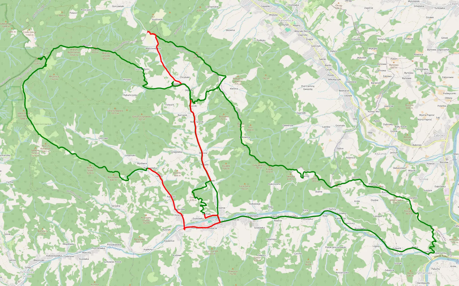 Map of Ochotnica - 26.8 km offroad trail, Nowy Targ County