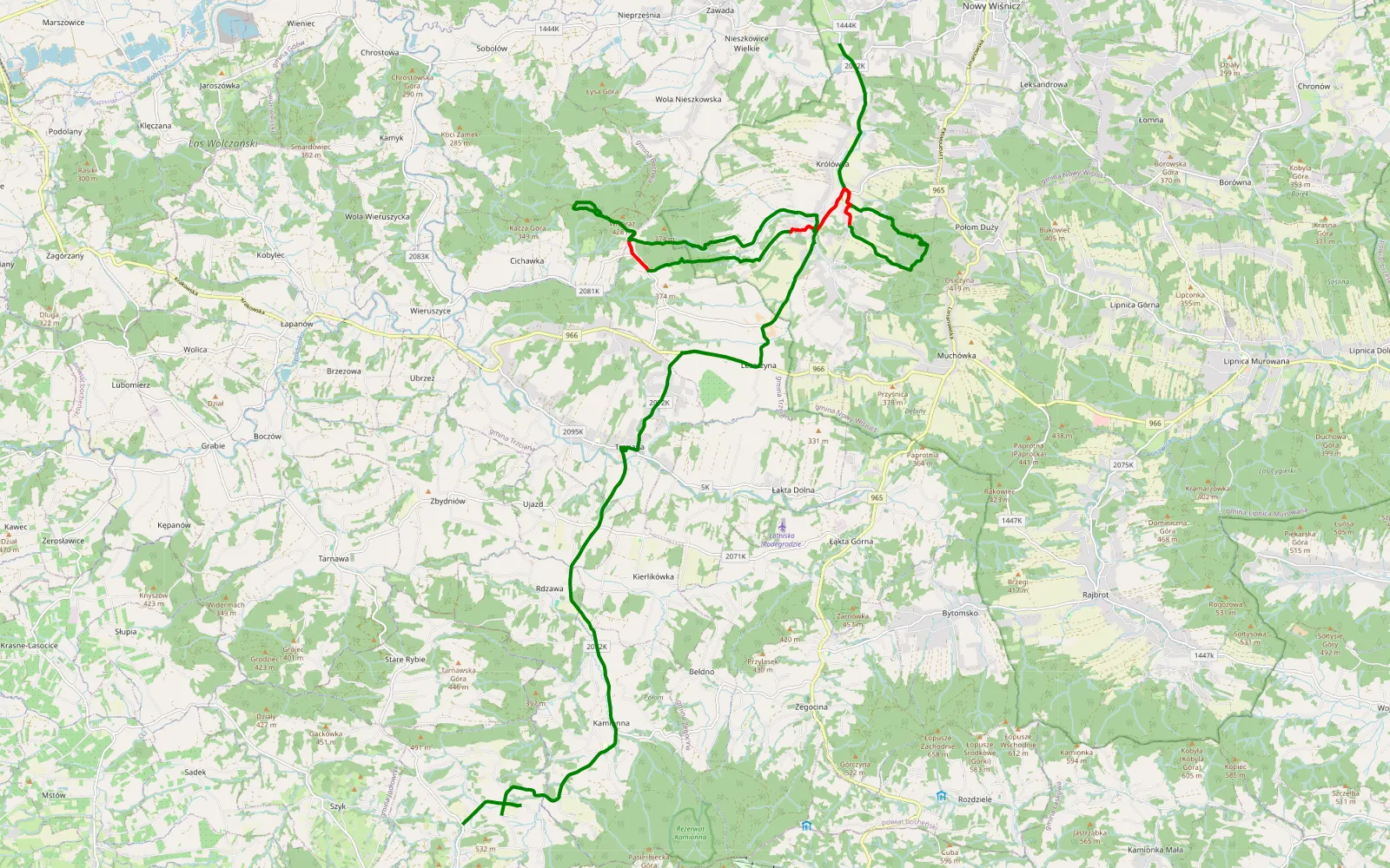 Mapa trasy Nieszkowice - Rybie Nowe - 16.4 km trasy offroad, Powiat Bocheński