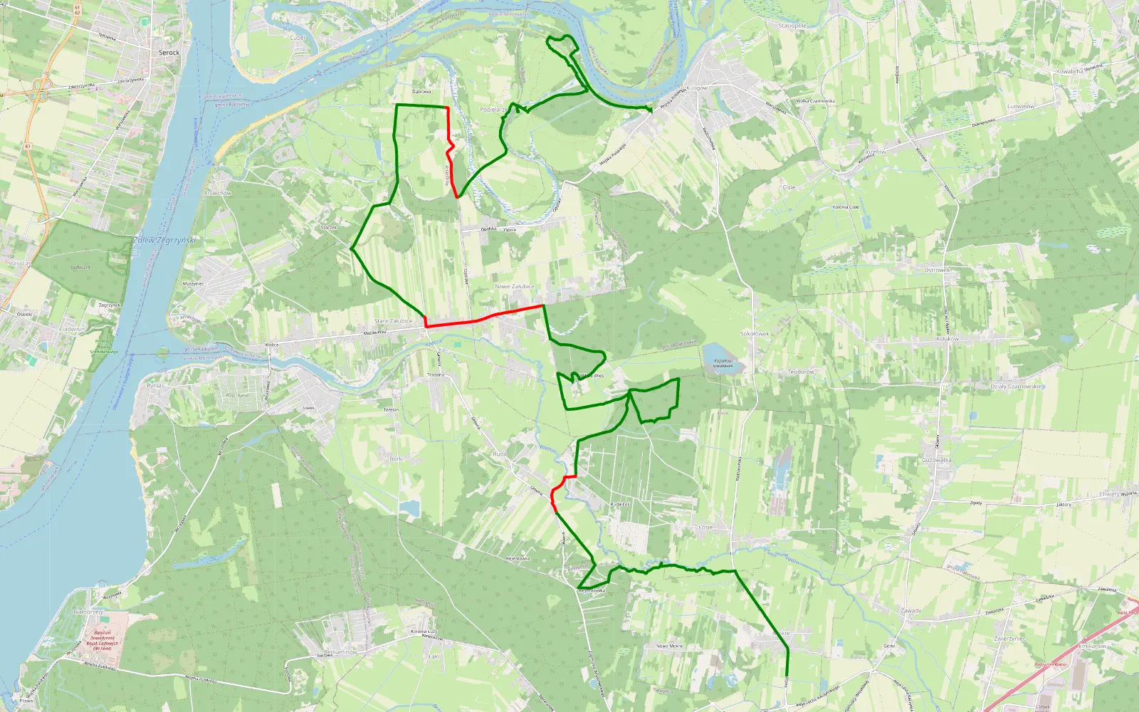 Mapa trasy Delikatna przejażdżka nad Bug - 25.1 km trasy offroad, Powiat Wołomiński