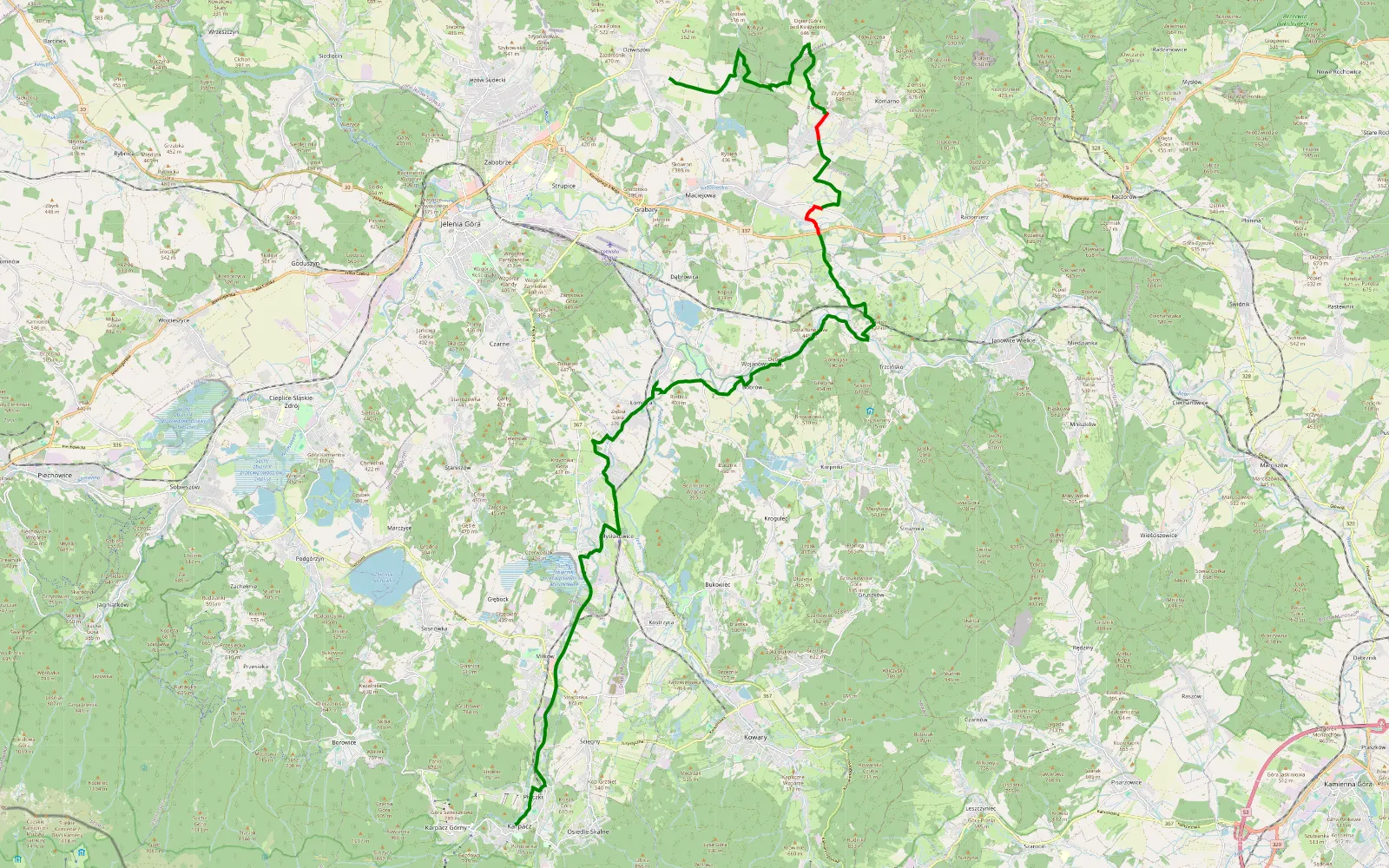 Map of Karpacz - Dziwiszów - 15.3 km offroad trail, Karkonosze County