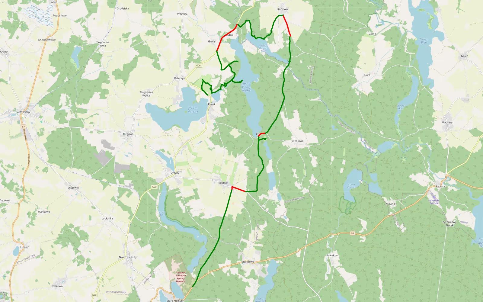 Map of Rańsk - Stare Kiejkuty - 29.9 km offroad trail, Szczytno County