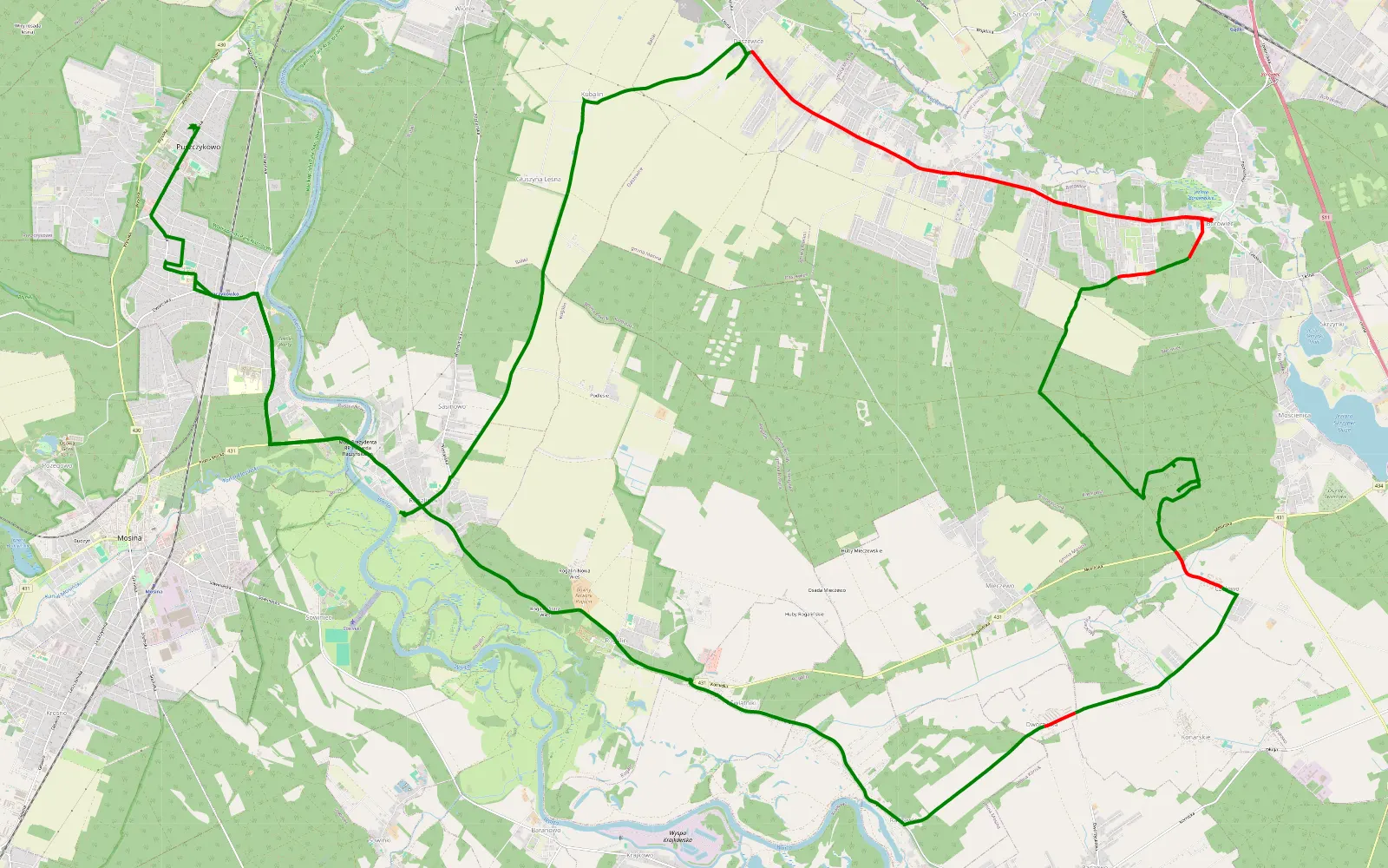 Mapa trasy Niwka - 25.5 km trasy offroad, Powiat Poznański