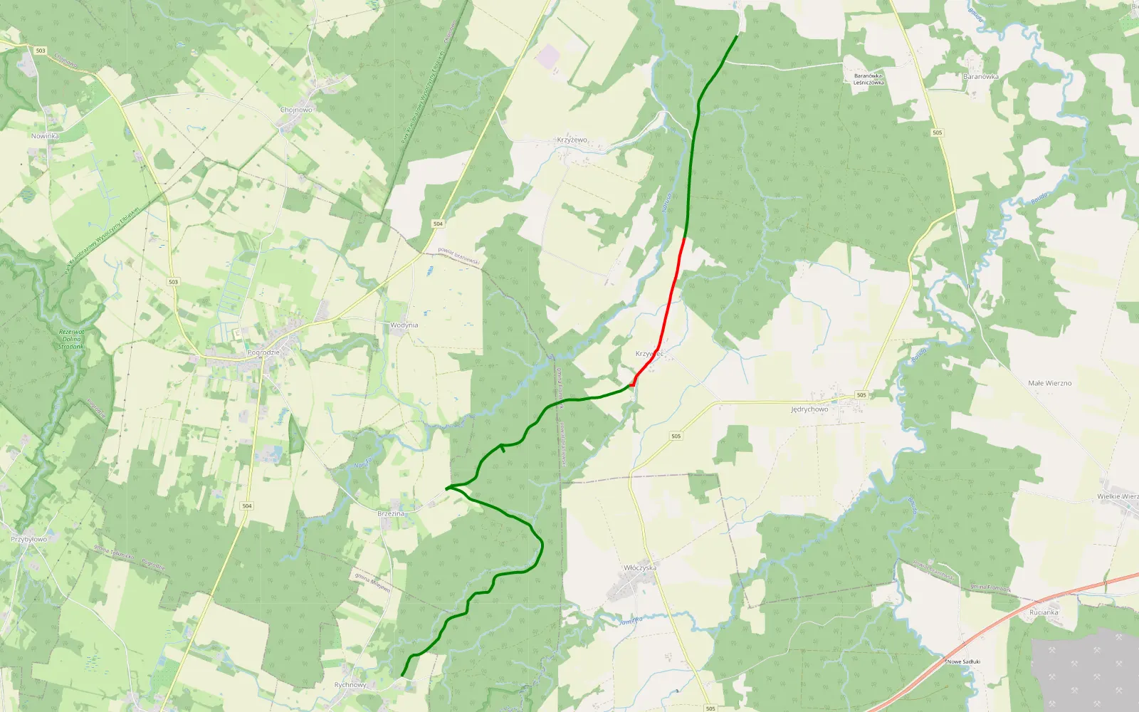Mapa trasy Kilie - Rychnowy - 10.7 km trasy offroad, Powiat Elbląski