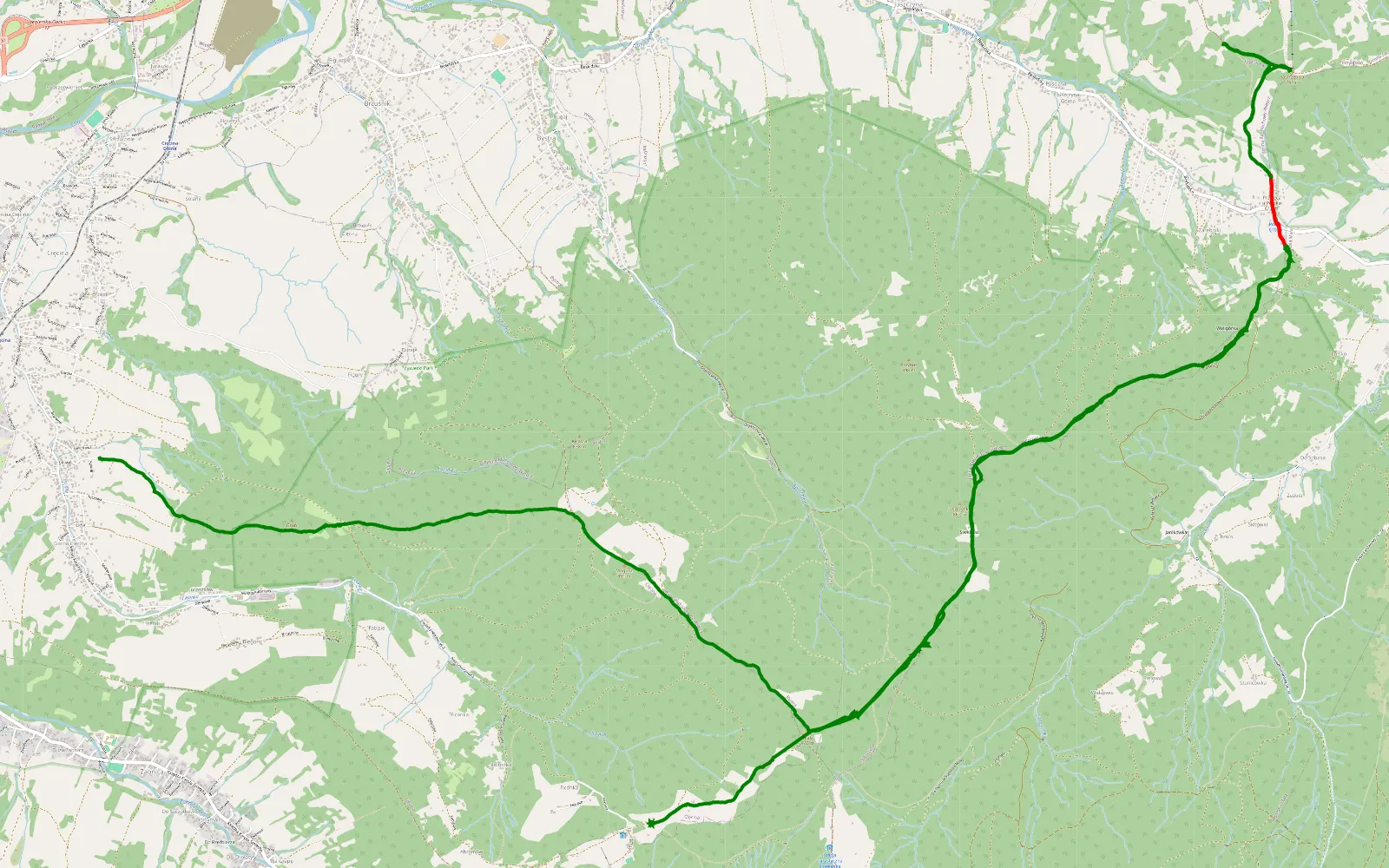 Map of Bednarze - Cięcina - 23.4 km offroad trail, Żywiec County