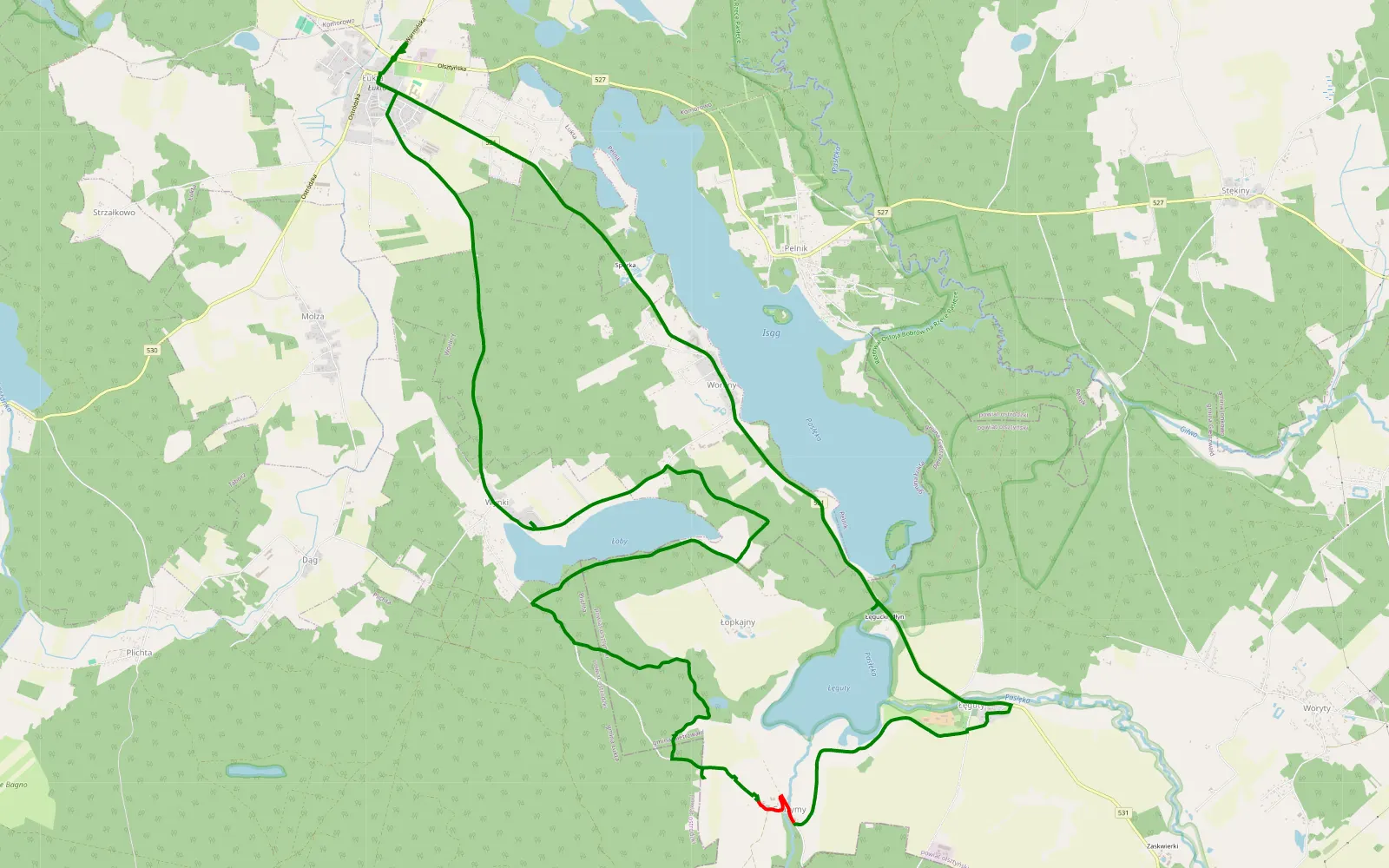 Mapa trasy Wynki - 11.2 km trasy offroad, Powiat Olsztyński