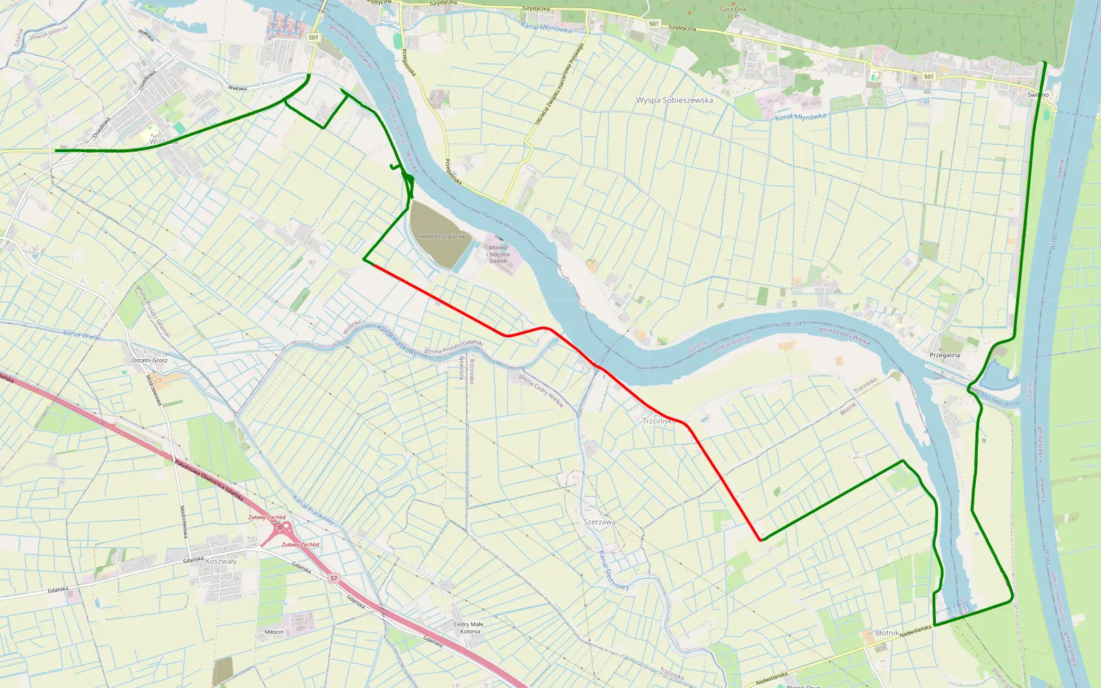Mapa trasy Trasa offroad 9.7 km, Powiat Gdański - 9.7 km trasy offroad, Powiat Gdański