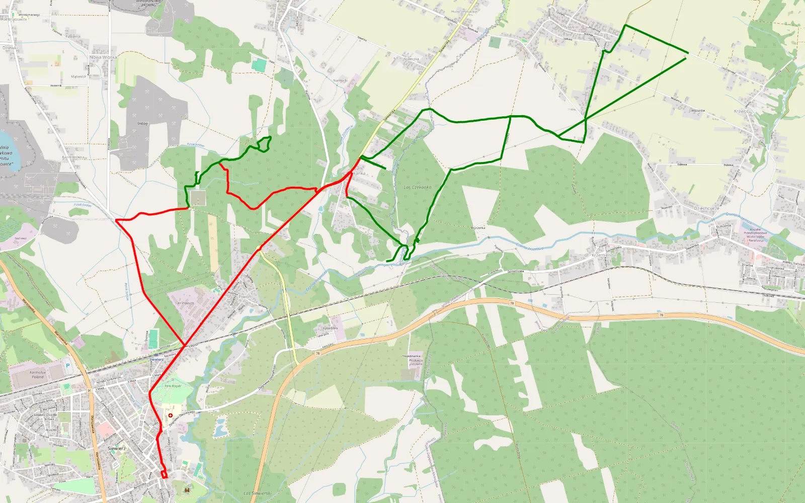 Mapa trasy Krawce - 19.4 km trasy offroad, Powiat Będziński
